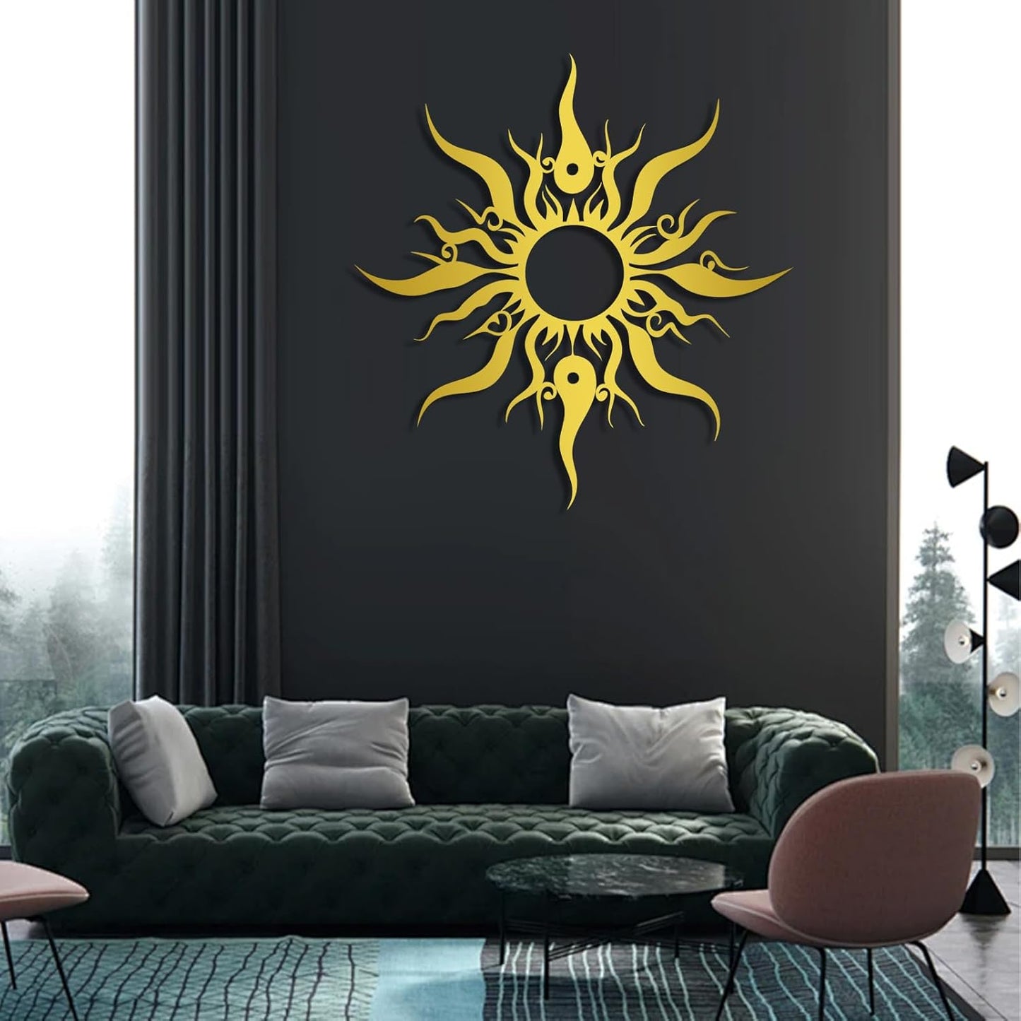Hotuijxca Metal Wacky Sun Wall Art, Wacky Sun Metal Decor for Livingroom, Bedroom (Black, 19"x18"/47x45cm, metal wall art)