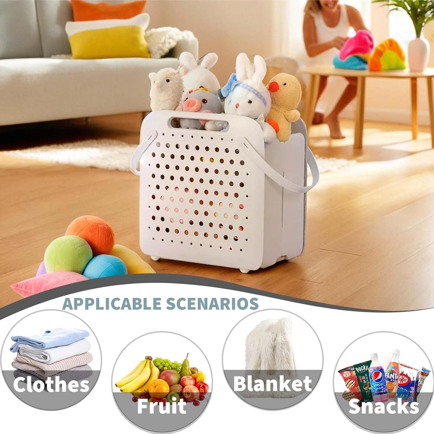 45L Foldable Laundry Basket, Plastic Collapsible Laundry Baskets with Handles, 12 Gallons Dirty Clothes Hamper for Dorm Laundry Room Organization, Freestanding Wall Hanging Laundry Hamper