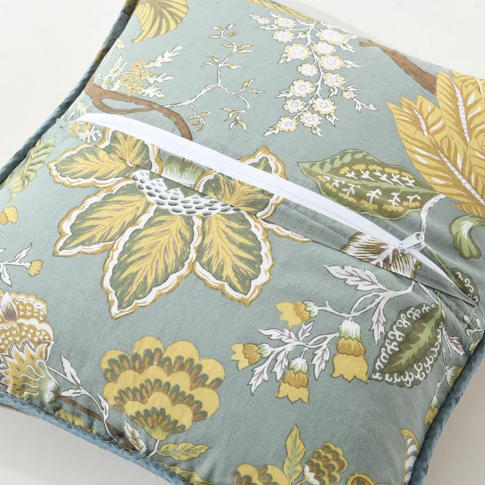 NEWLAKE Bohemian Floral Style Cotton Throw Pillow Covers with Real Stitched Embroidery (2 Pieces, 18X18 Inch)