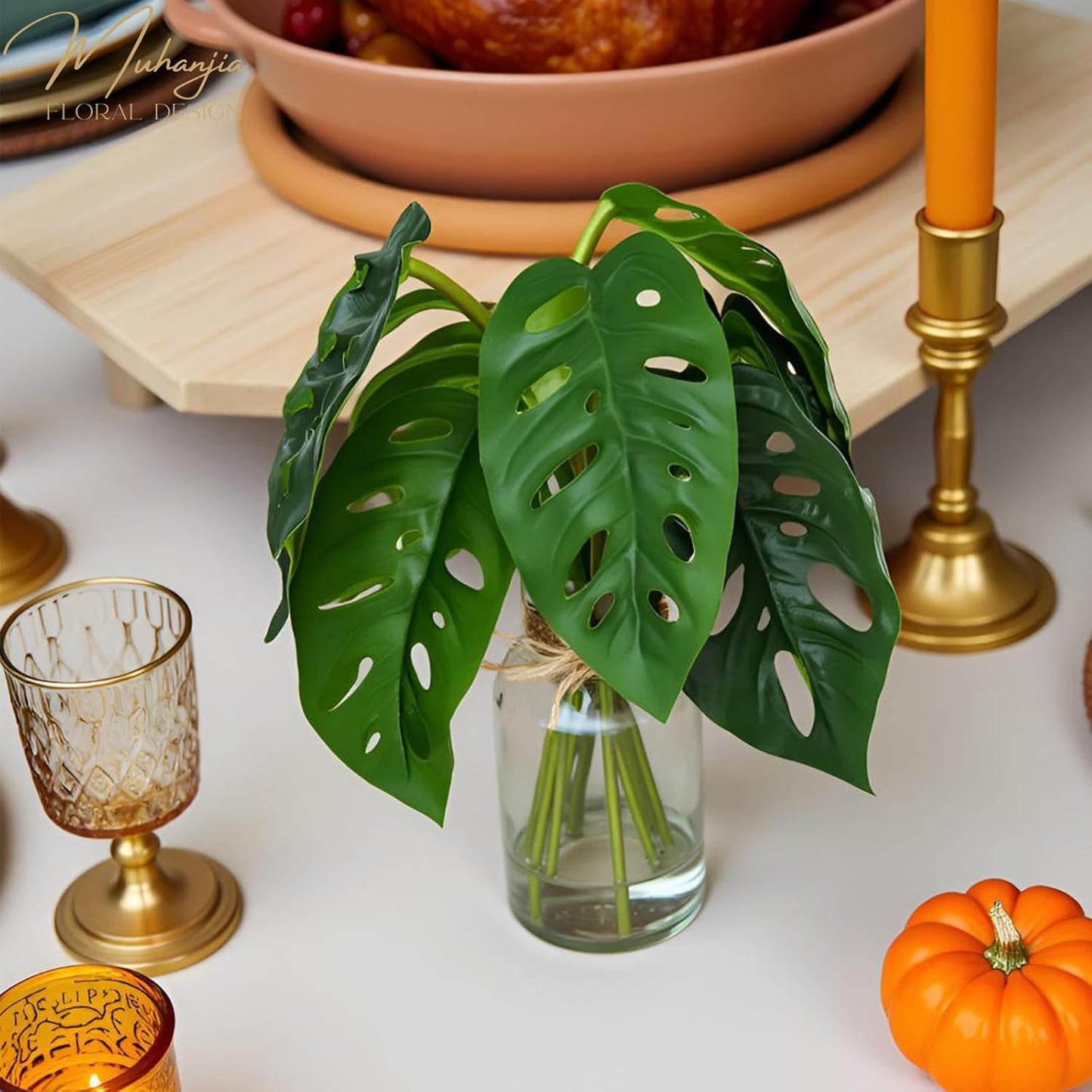 Artificial Flowers Turtle-Back, Alocasia Leaf, in Glass Vase with Faux Water,7Pcs Artificial Leaves Real Touch Latex Leaves for Centerpiece (1, Turtle-Back Leaf)