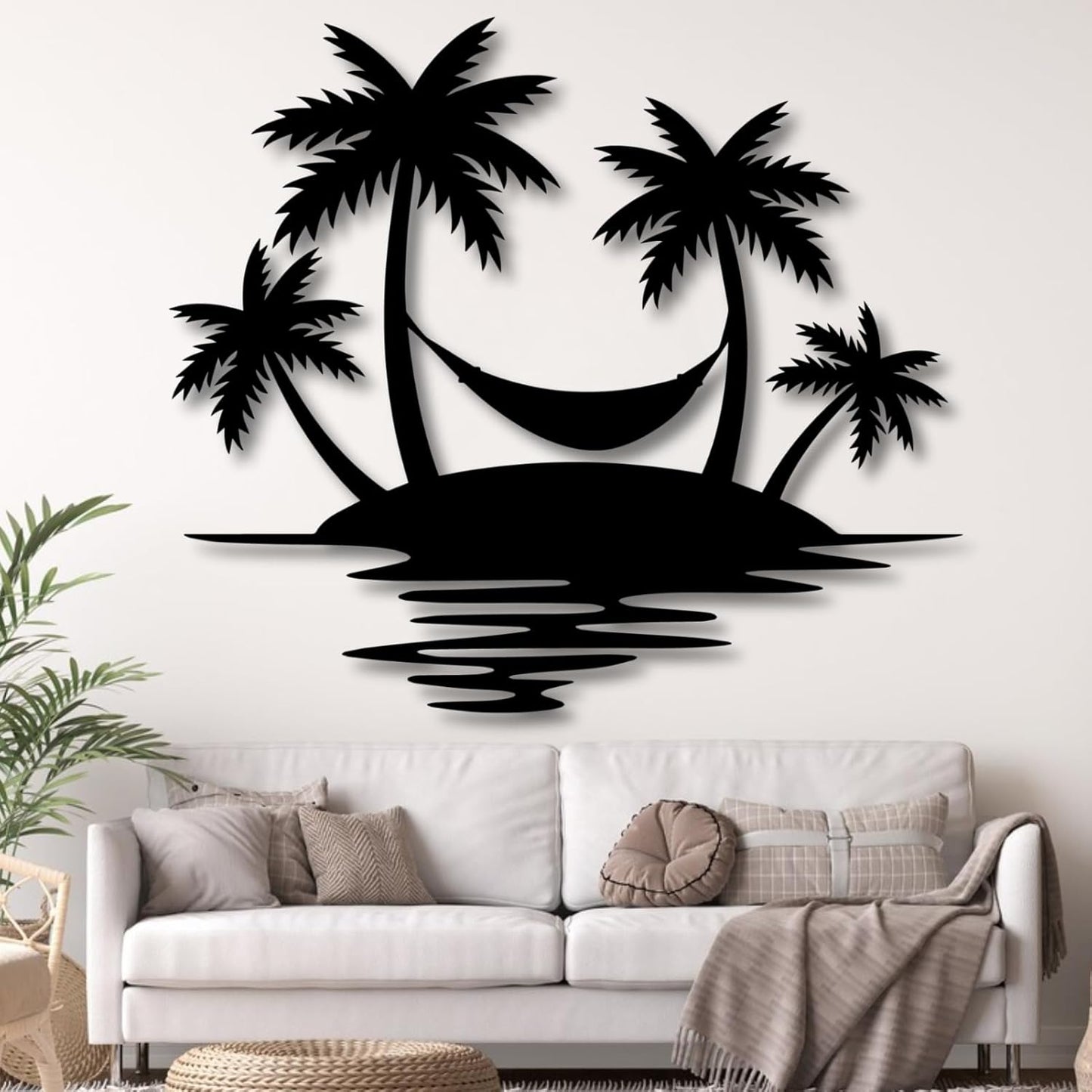 Palm Tree Metal Wall Decor,Palm Tree Outdoor Wall Art,Tropical Palm Tree Wall Decorations for Living Room,Outdoor Wall Decorations for House(39"×35",White)