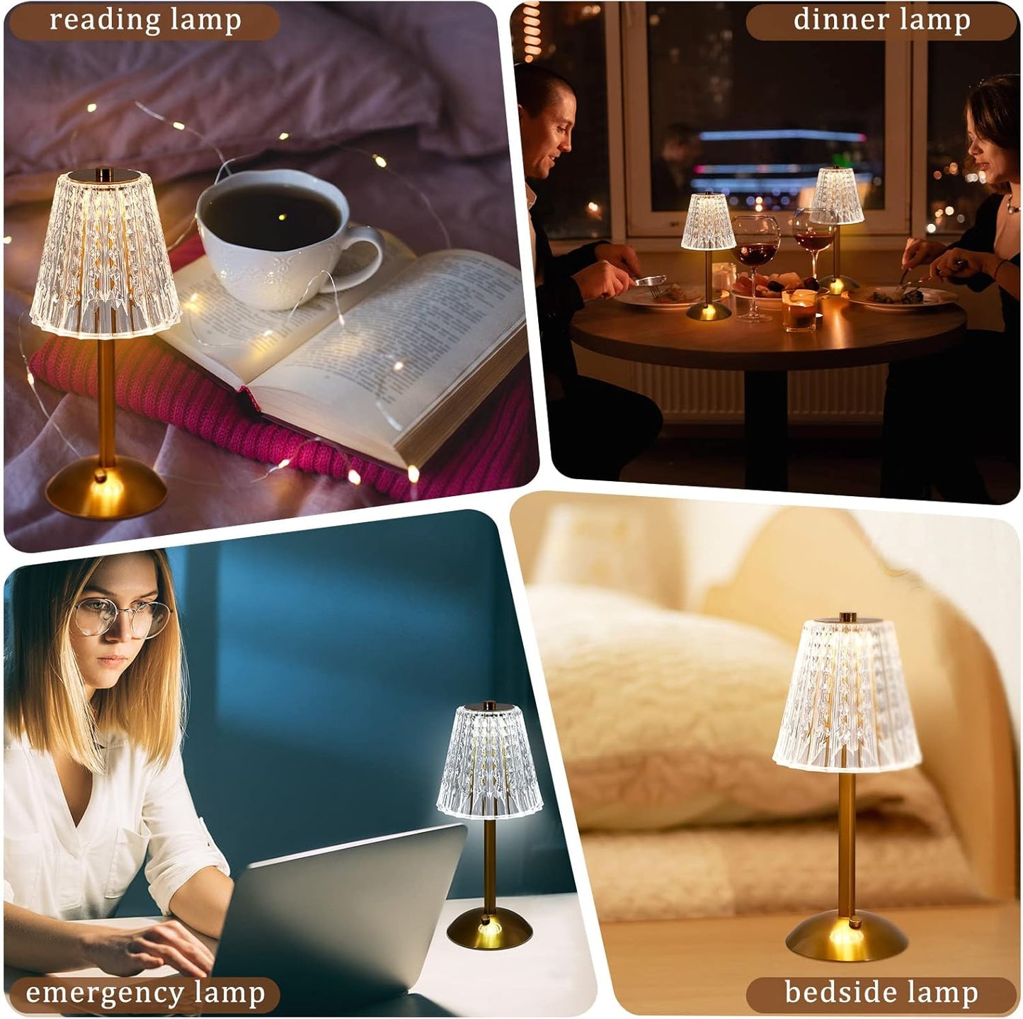 Liliful 1 Pcs LED Portable Cordless Table Lamp Touch Battery Operated Rechargeable Desk Lamp 3 Color Dimmable for Bedroom Living Room Dining (Classic Style,Gold)