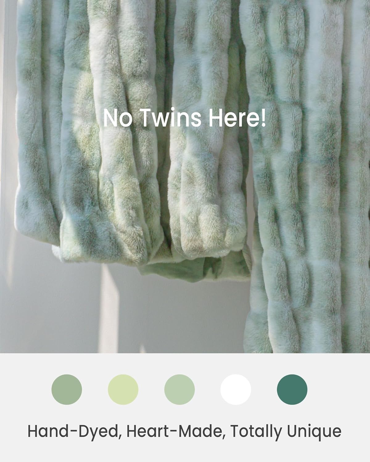 Faux Fur Blanket, Twin Size Oversized Throw Blanket for Couch, Fluffy Blanket with Stretch Ruched Design, Ultra Soft Giftable Home Decor, 60x80 inches, Tie-Dyed in Sage Green