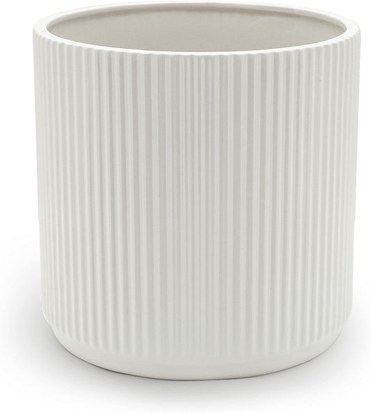 Amazon Basics Fluted Ceramic Round Planter, 8-inch, White