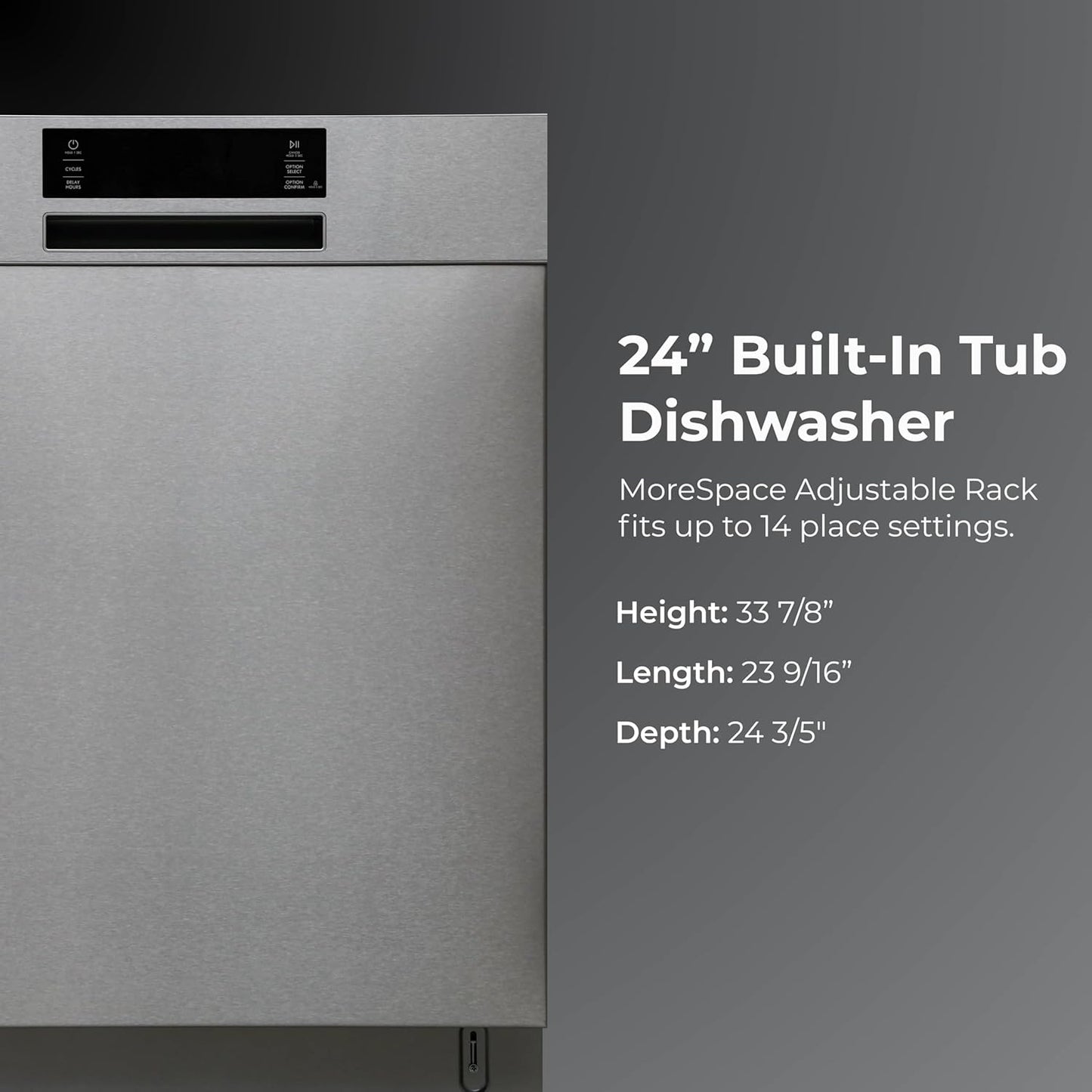 Kenmore 24" Built-in Stainless Steel Tub Dishwasher SmartWash, Smart Dry, and MoreSpace Adjustable Rack, Energy Star Certified, Fingerprint Resistant