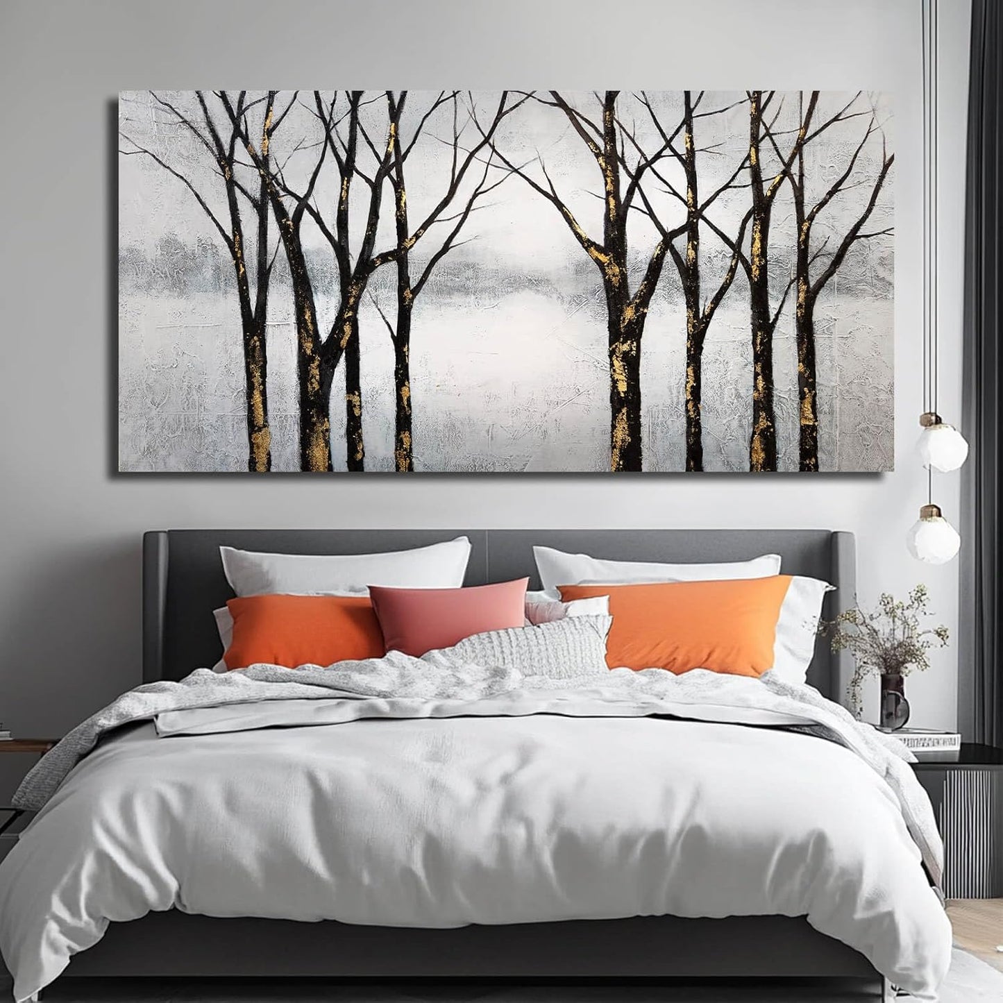 Black Wall Pictures Tree Wall Art Canvas Wall Decoration Large Home Decor White Poster Art Gold Office Artwork 29"x58"