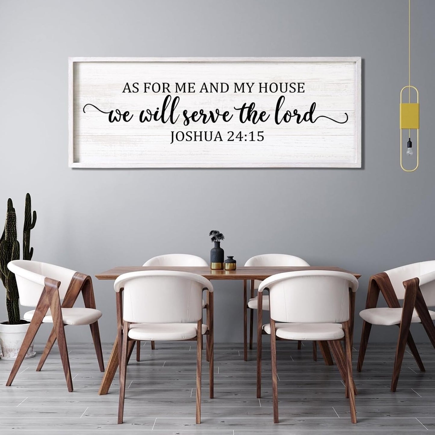 As For Me And My House We Will Serve The Lord Framed Wall Art, 40''×15'' Positive Religious Rustic Bible Verse for Christian God Jesus Christ Prayer, Vintage Horizontal Holy Catholic Scripture Decor