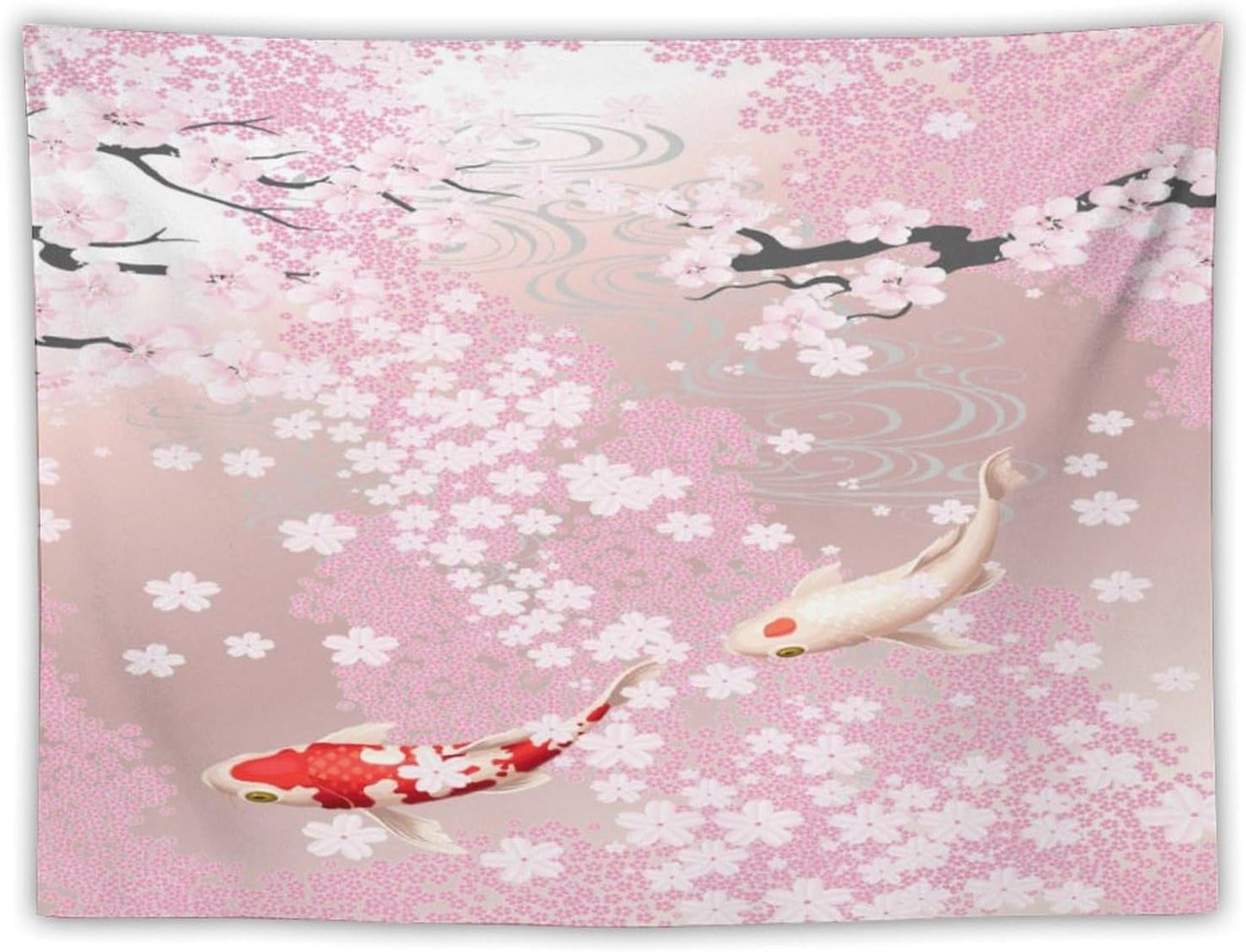 Houselerax Japanese Koi Fish Tapestry, Cherry Blossoms Asian Oriental Pink Flower Branch Koi Fish Carp Tapestries Wall Hanging for Bedroom Living Room Office Decor 60"x40"