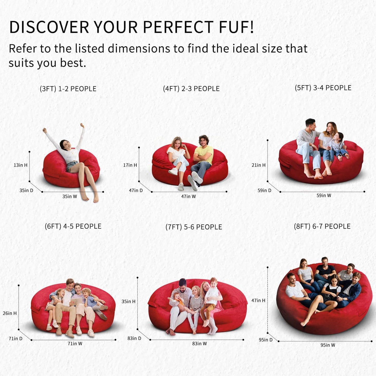 Bean Bag Chair for Adults 5FT,Soft Removable Cover for Teens/Girls Bedroom,Fluffy Giant Round Floor Beanbag Lounger Chairs (No Filler,Big Red)