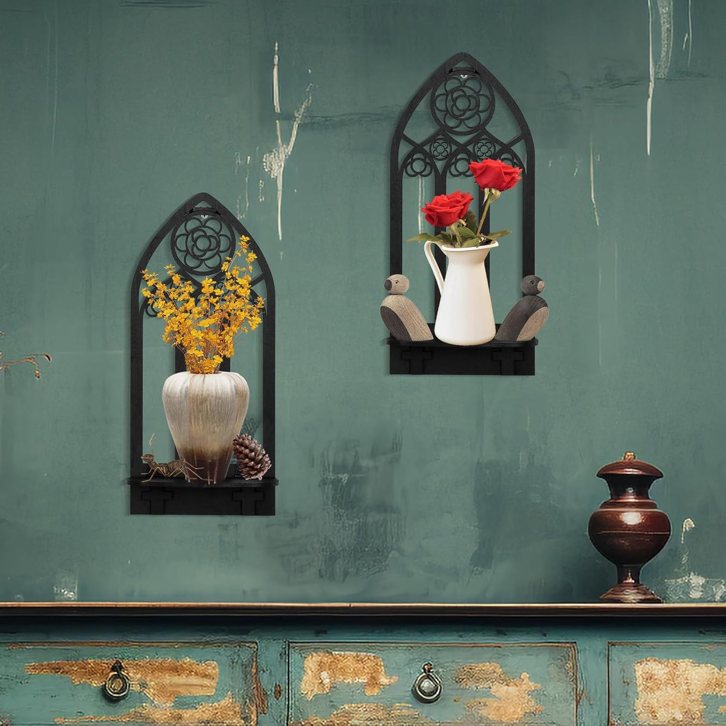 2 Pcs Gothic Sconces Wall Decor - Black Goth Arched Church Wall Art Gothic Home Decor for Living Room, Kitchen, Dining Room (Elegant)