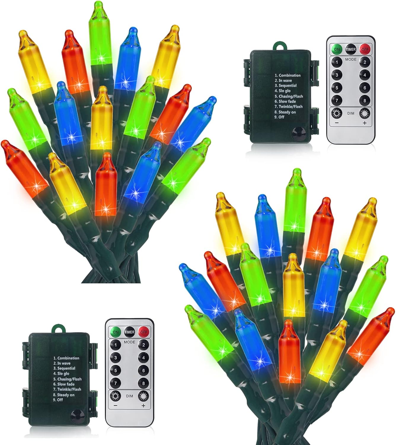 2Pack 50 LED Battery Operated Christmas Lights 17.7 FT, Multicolor Waterproof Mini String Lights with 8 Lighting Modes,Timer, Remote Control, for Tree, Christmas Decoration, Outdoor, Indoor