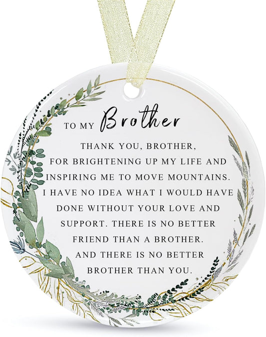 Brother Ornaments 2025 Brother Xmas Ornament Brother Christmas Ornament for Brother Forever Best Brother Ever Gift Double-Sided Printing Ceramic (2.9"
