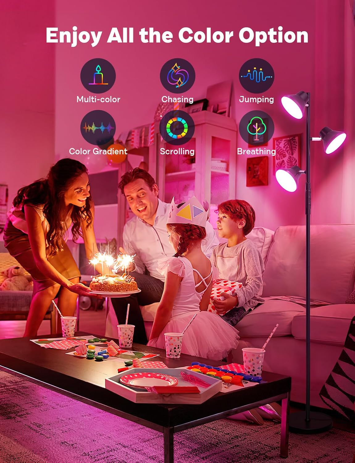 RGBCW Floor Lamp, 36W Bright Color Changing Lamp, Modern Stepless Dimmable LED RGB Floor Lamp with Remote & Touch Control, Standing Lamp for Living Room, Game Room, Bedroom