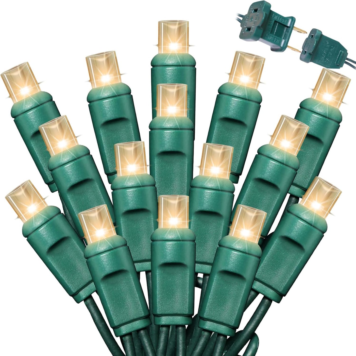 100Count (2pk of 50L) String Lights, LED Christmas Lights, 6" SPACING,Twinkle,Green Wire,Warm White