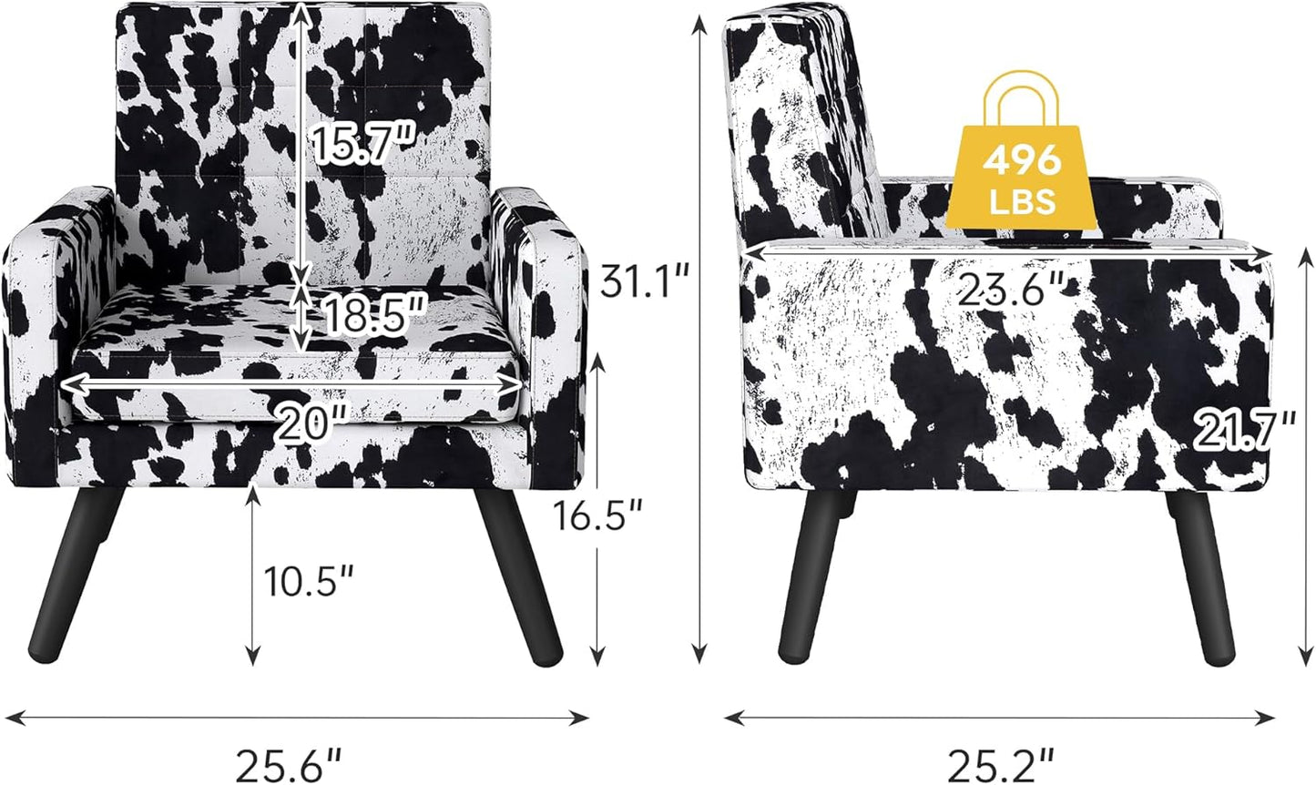 Kromax Mid-Century Modern Accent Chair Set of 2 for Living Room, 496 Lb. Weight Capacity, Dual Armrests, Comfy Extra Large Seat, Timeless Style Perfect for Reading & Relaxing, Cow Pattern