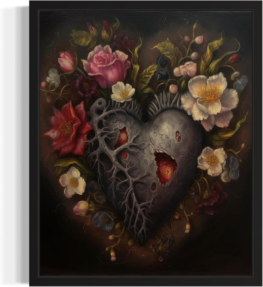 Gothic Heart Poster Art Print, Halloween Scary Vintage Wall Art Academia Spooky Painting Decoration for Horror Prints, Posters Bedroom Decor 89 (Gothic Heart, 11 x 14 inches, Unframed)
