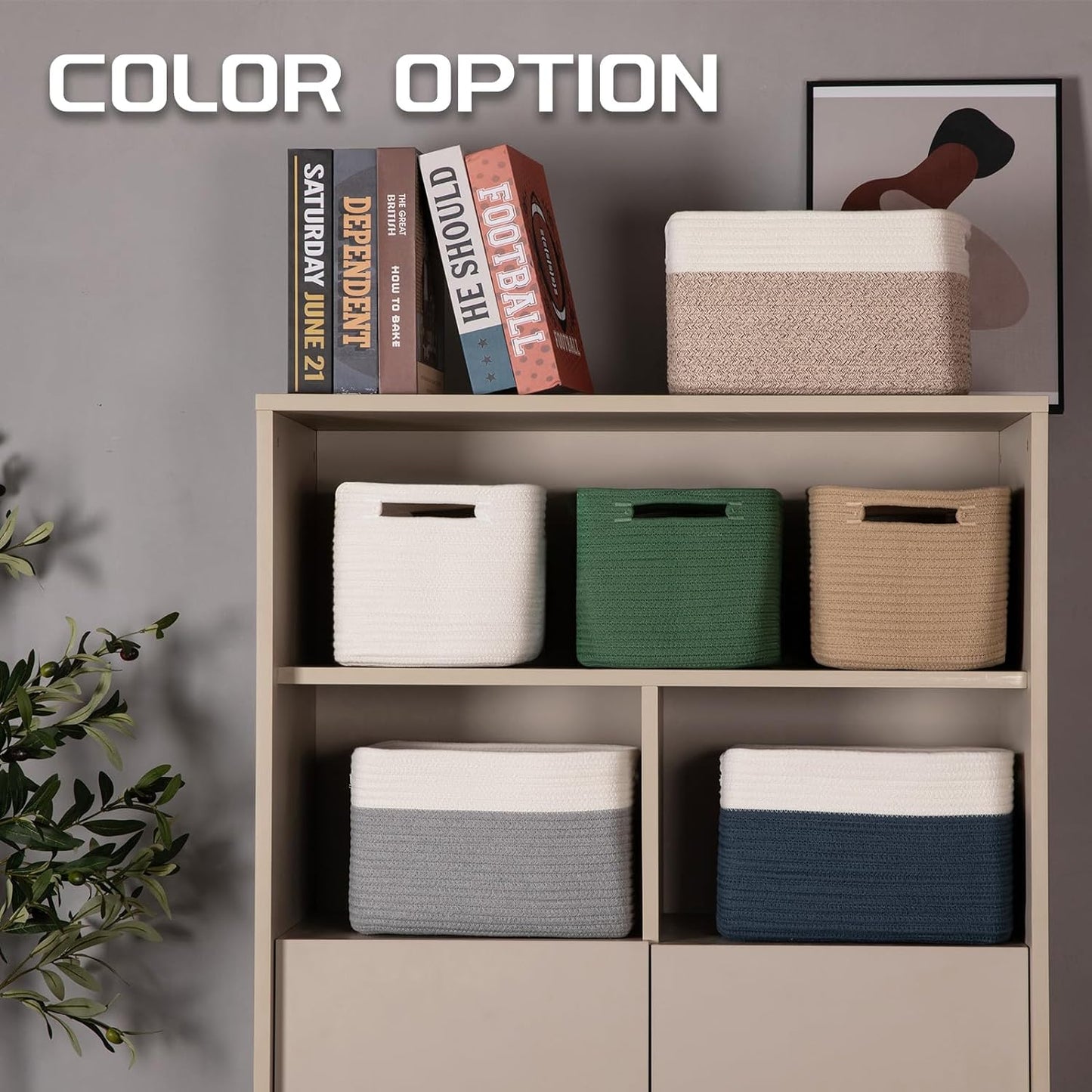 4 Pack Storage Baskets for Organizing, Woven Baskets for Shelves - Perfect for Toys, Books, Towels, and Clothes, Durable Gift Basket Bins Toy Storage, 12.7''L x9''W x7.8''H, Jute