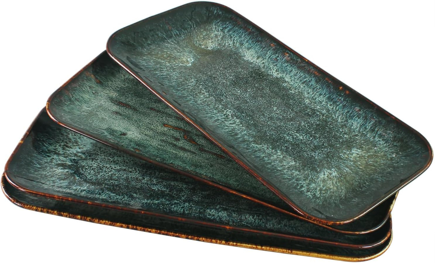 Ceramic Serving Dinner Plate Set, 4-Piece for Main Meals, Tacos, Lunches, Snack, Platters - Microwave and Dishwasher Safe, Scratch Resistant, Kitchen Serving Dinnerware, Black 12.4 Inch