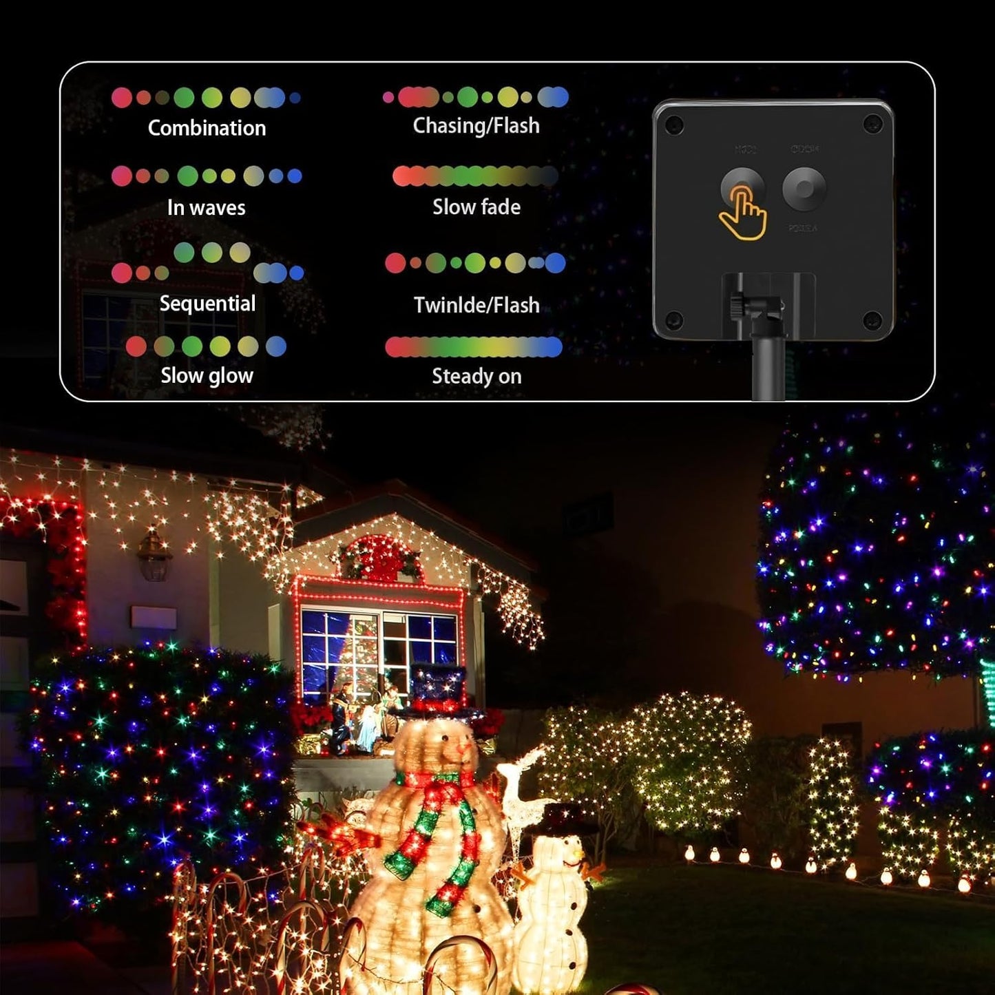 4-Pack Solar String Lights, 400 LED Extra-Long 156Ft Solar Christmas Lights Outdoor Waterproof, 8 Modes Multicolor Led Christmas Lights for Garden, Patio, Wedding, Christmas Decorations