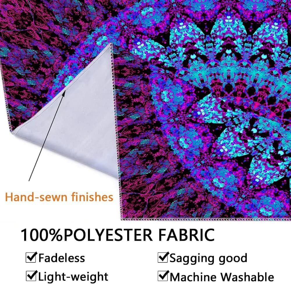 Blacklight Mandala Boho Tapestry, Black Light Bohemian Hippie Poster for Adults and Teens, UV Reactive Aesthetic Wall Art Decor for Bedroom (40 x 30 Inches)