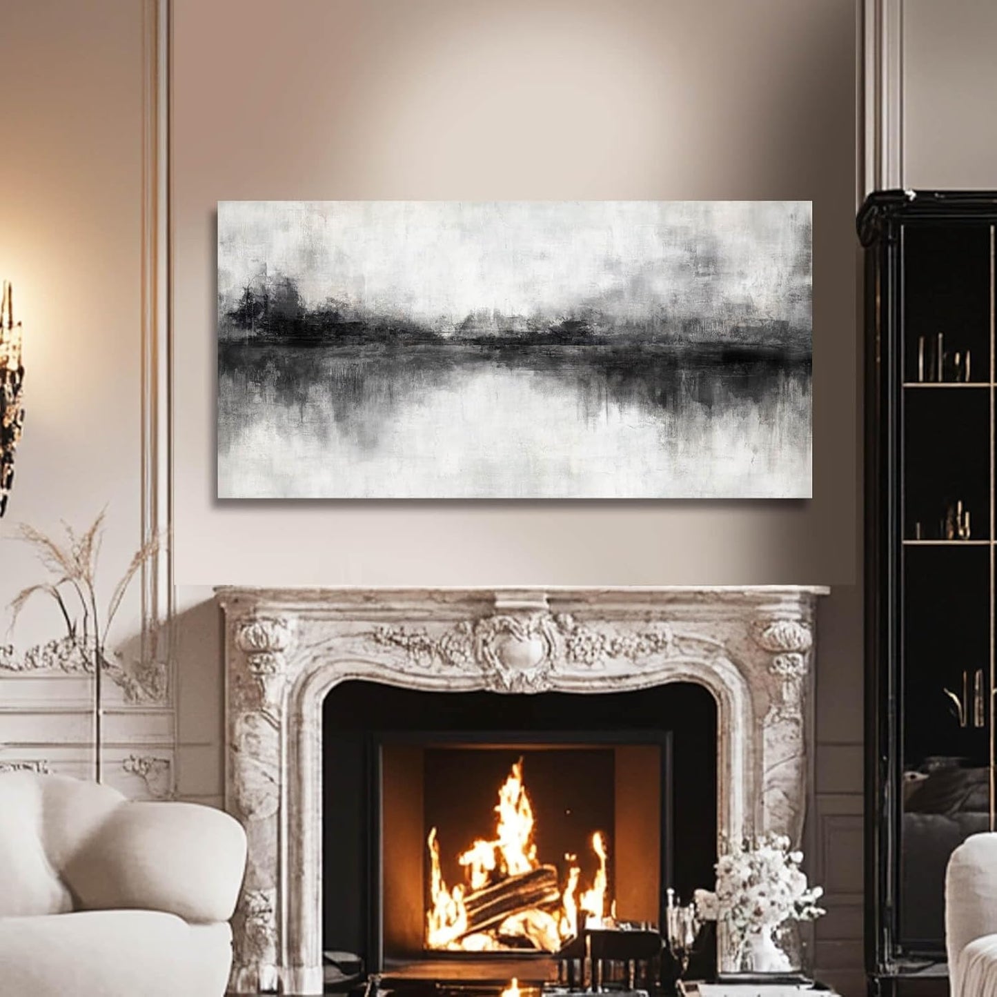 Black And White Wall Art Large Wall Decor Abstract Framed Wall Art Posters for Men Room Vintage Photo Pictures 24"x48"