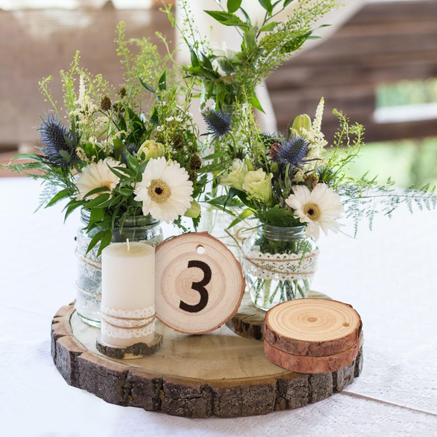 120 PCS 2-2.4 Inch Unfinished Wood Slices, Natural Wood Slices, Predrilled with Hole Wood Slice for DIY Arts Craft Christmas Ornaments