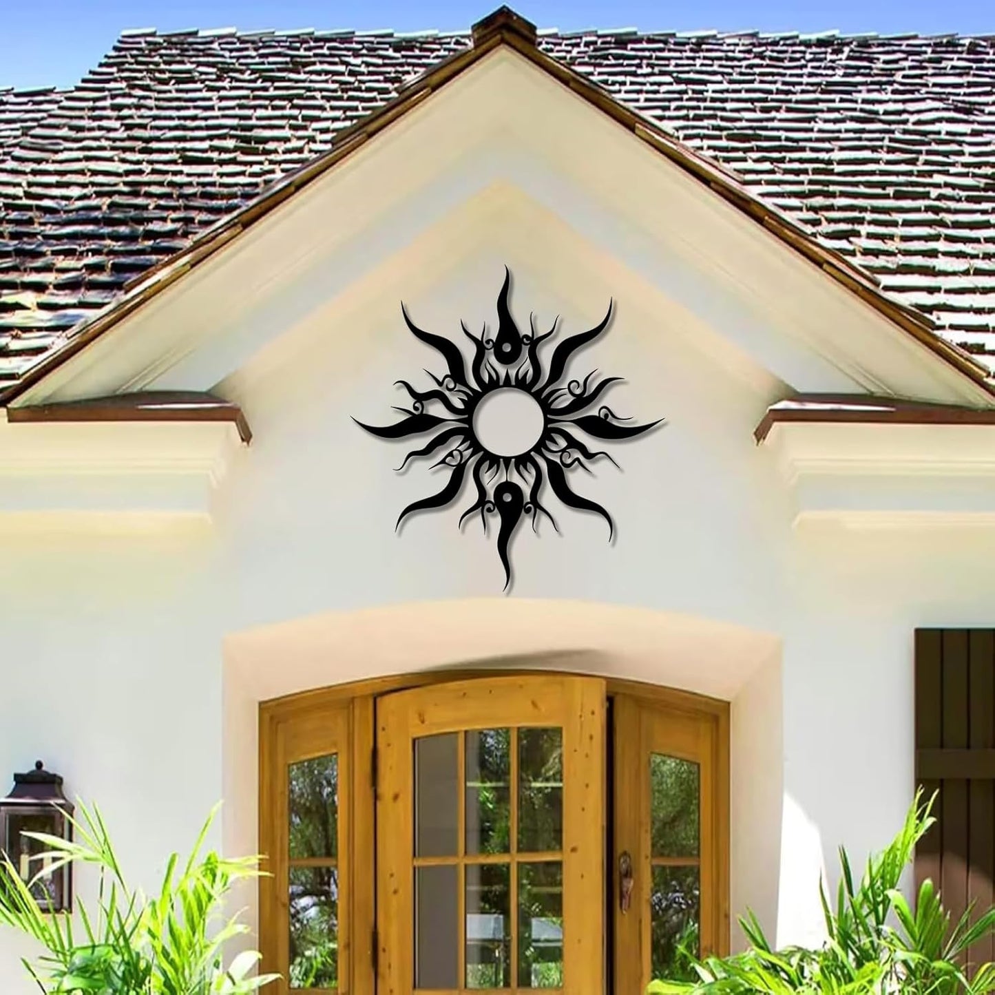 Hotuijxca Metal Wacky Sun Wall Art, Wacky Sun Metal Decor for Livingroom, Bedroom (Silver, 24"x23"/60x58cm, metal wall art)