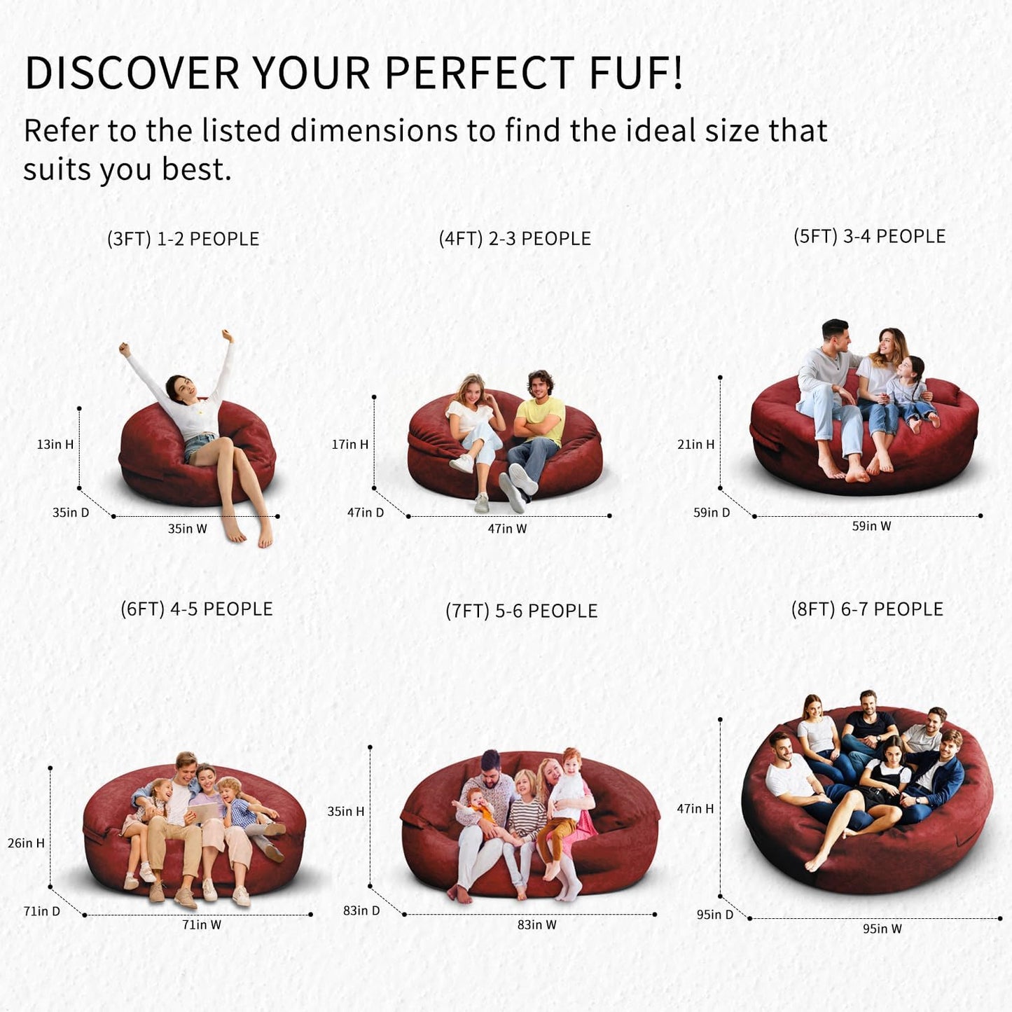 Bean Bag Chair for Adults 8FT,Soft Removable Cover for Teens/Girls Bedroom,Fluffy Giant Round Floor Beanbag Lounger Chairs (No Filler,Claret)