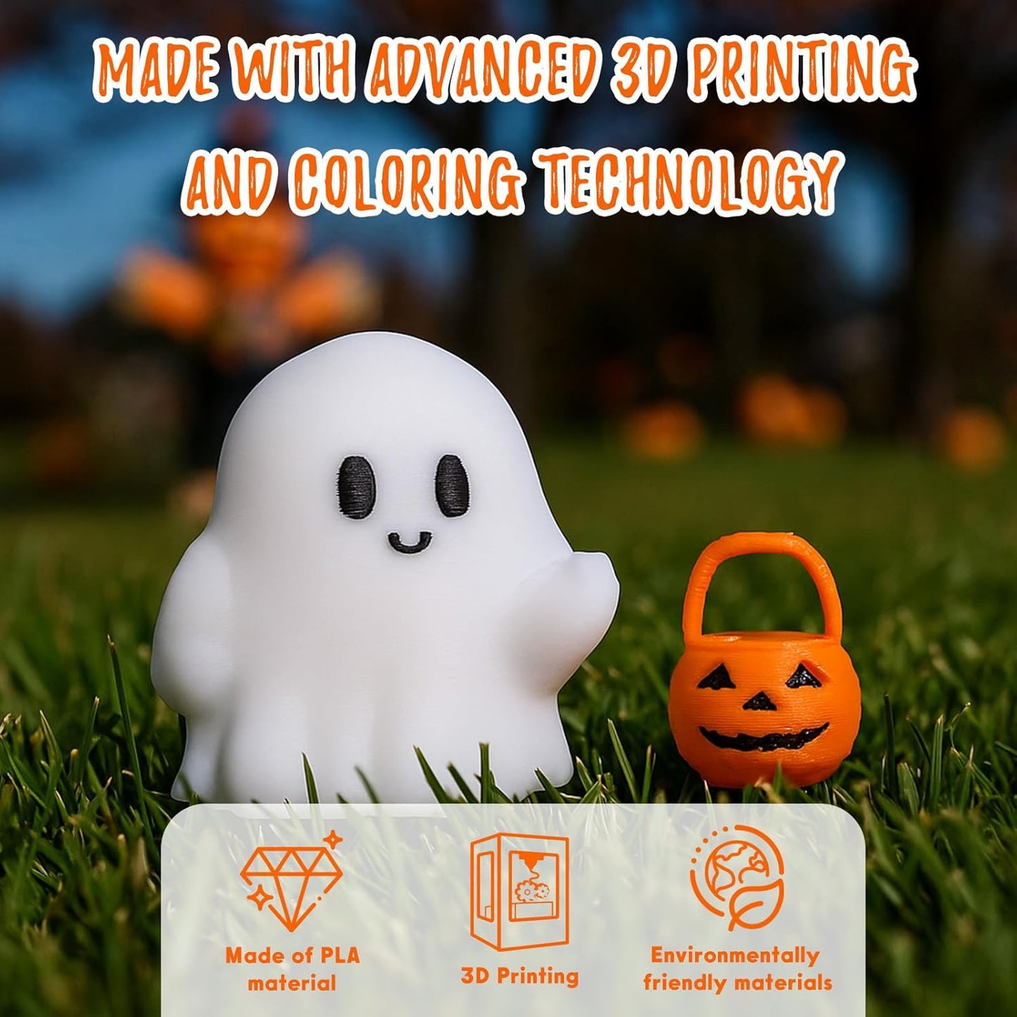Halloween Ghost Figurines Resin Halloween Table Decorations Cartoon White Spooky Carrying Pumpkin Statue Small Mini Little Ghost Figurine Holiday Table Centerpieces for Home Tabletop Decor
