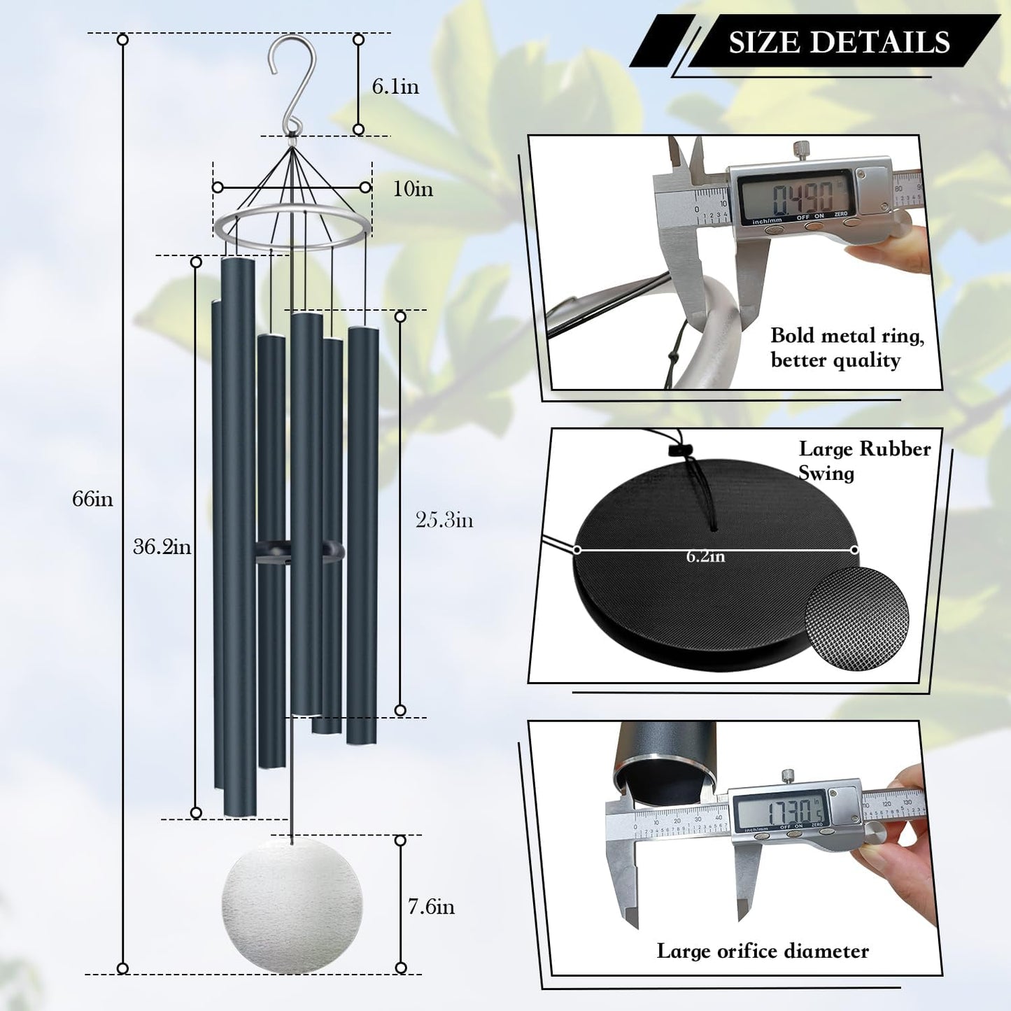 ASTARIN Extra Large Wind Chimes Outdoor Deep Tone,66 Inch Wind Chimes for Outside with 6 Tubes Tuned Relaxing Melody,Memorial Wind Chimes Large for Mom,Garden Decor,Black