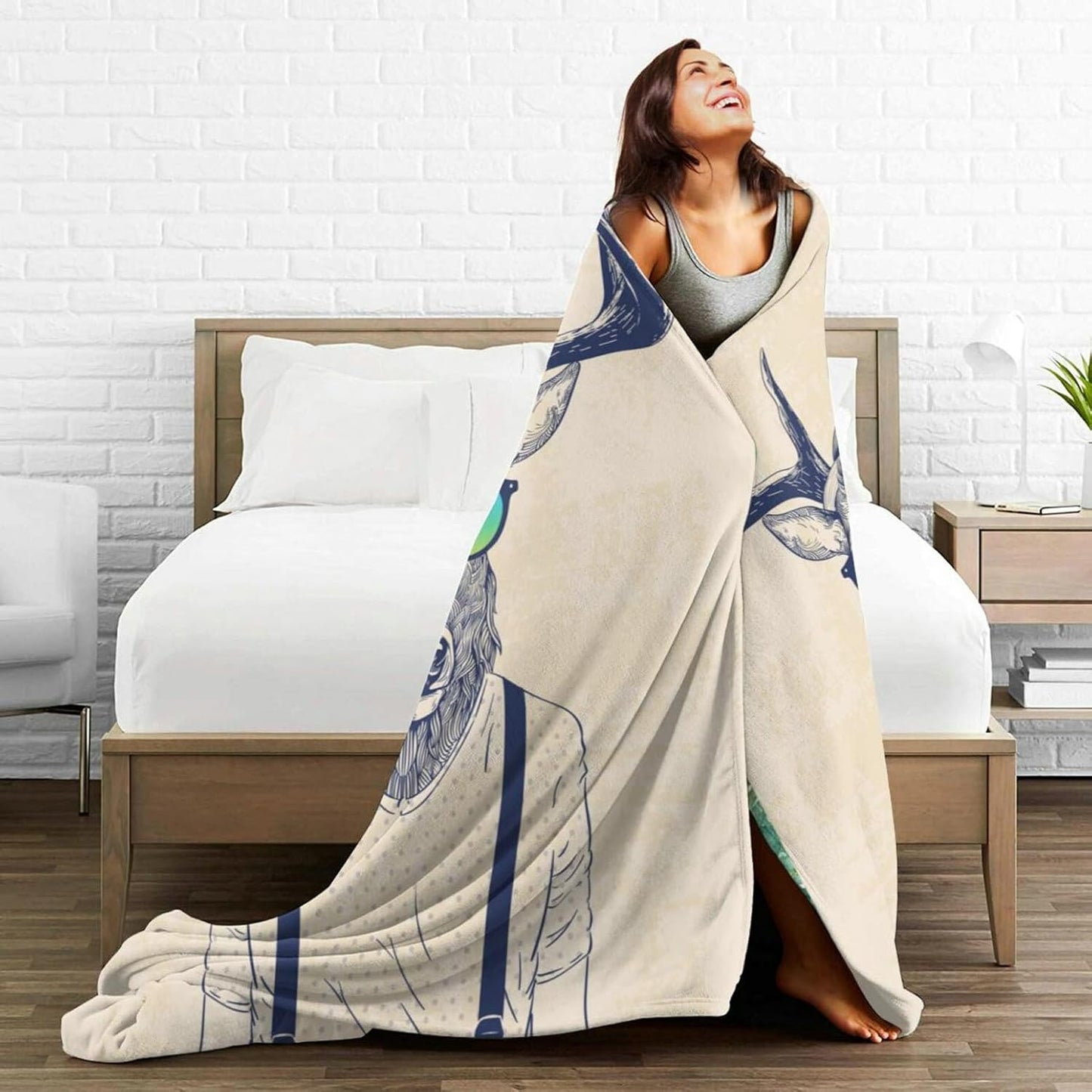 HGOD DESIGNS Deer Throw Blanket Deer Dressed up Like Cool Hipster Blanket Super Soft Flannel Throw Blanket Lightweight Plush Fuzzy Bed Blanket for Bedding Sofa and Travel 40"X50"