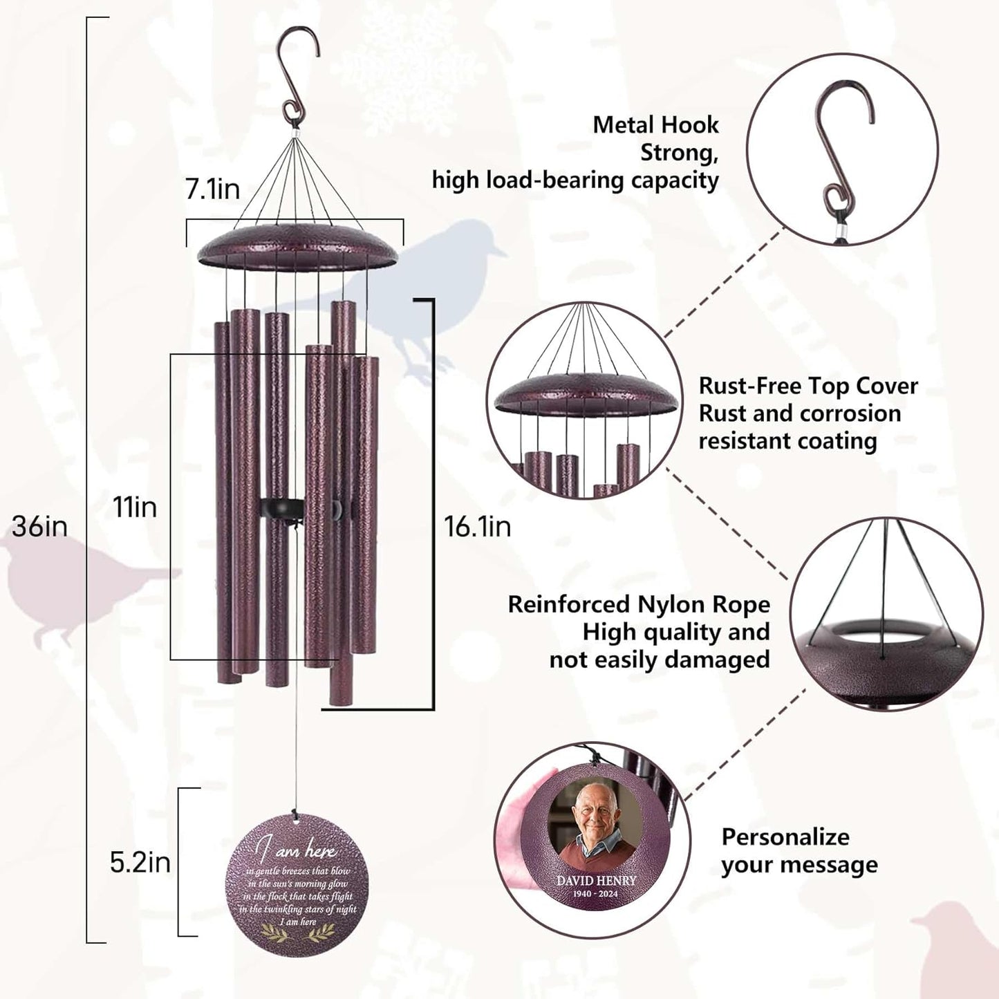 ASTARIN Happy Retirement Gifts Wind Chimes, Personalized 30" Wind Chime for Teacher Coworkers Boss, Personalized Retire Gifts Deep Tone Windchime
