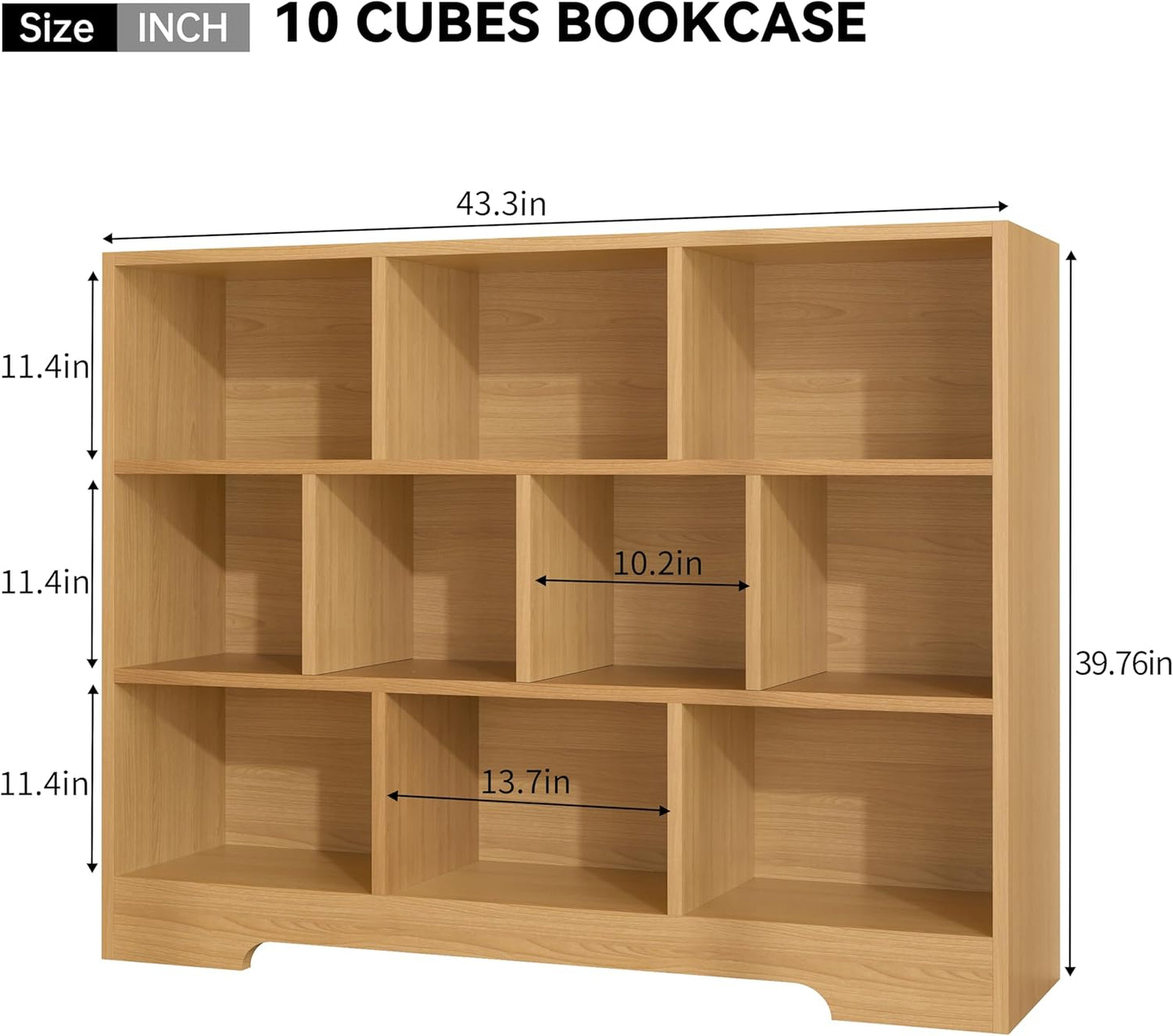 Book Shelf Set of 2, 10 Cubes Storage Organizer, 3-Tier Open Bookshelf Wooden Bookcase, Freestanding Log Bookshelf Cube Shelf for Bedroom, Living Room, Home Office
