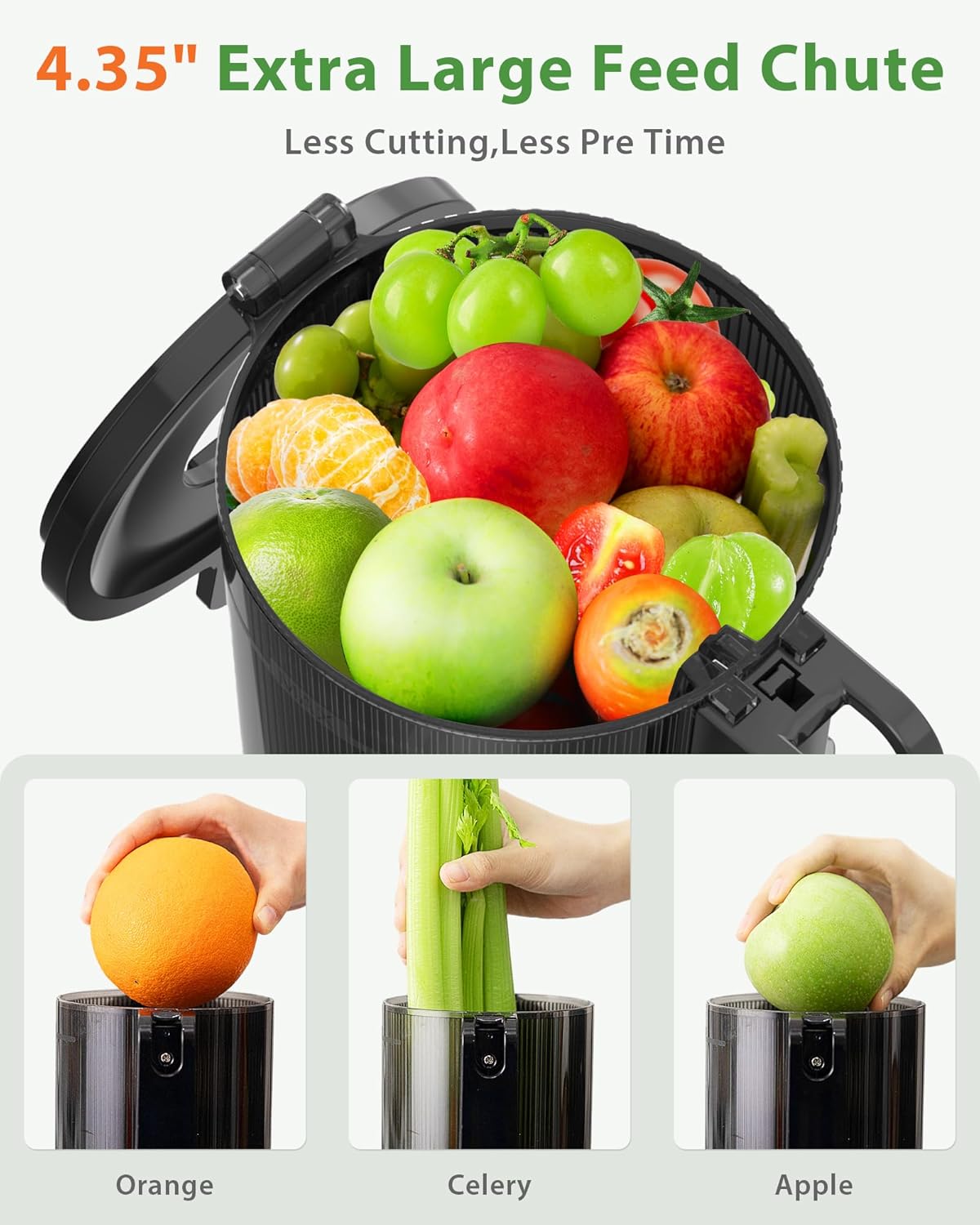 Juicer Machines with Wide Mouth & Large Feed Chute, Professional Cold Press Juicer For Whole Fruits & Vegetables, Self Feeding for Juice Extractor Machine, Easy to Clean, High Juice Yield
