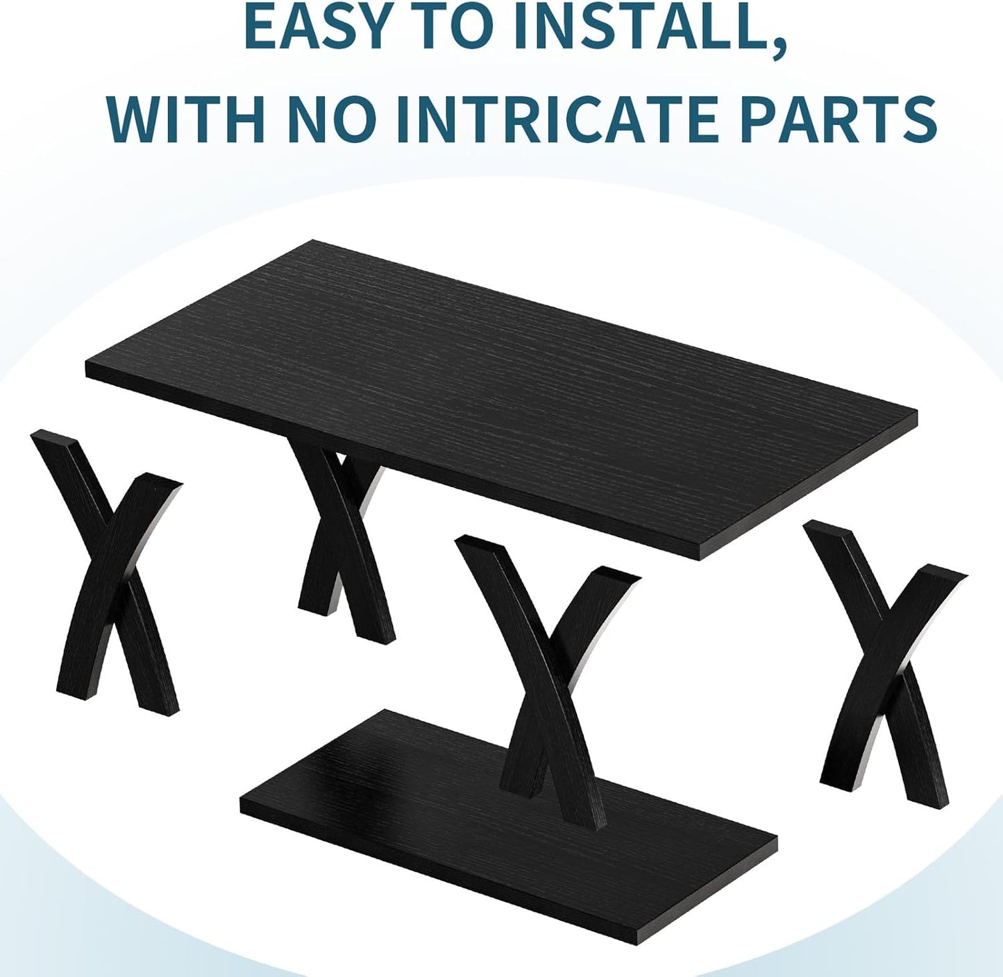 47” Wood Coffee Tables for Living Room Rustic Stands with Storage Shelf Black Coffee Tables for Living Room Farmhouse Center Stands with Shelf Farmhouse Rectangle Center Table