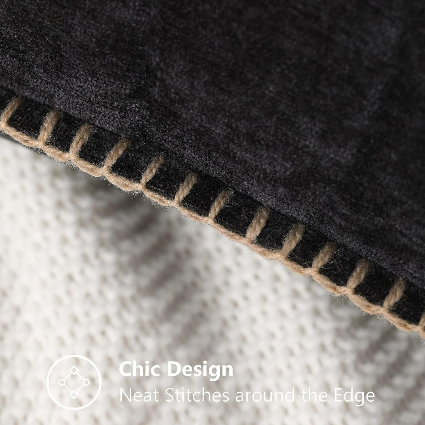 decorUhome Chenille Soft Throw Pillow Covers 20x20 Set of 2, Farmhouse Velvet Neutral Decorative Euro Pillow Covers with Stitched Edge for Couch Sofa Bed Home Decor, Black