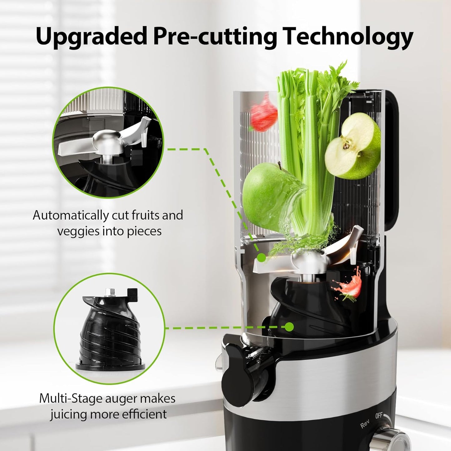 Aeitto Cold Press Juicer, Juicer Machines with 4.9" Large Feed Chute, Fits Whole Vegetables and Fruits, Professional Juice Maker, Easy to Clean, High Juice Yield, Easy to Assemble,Black