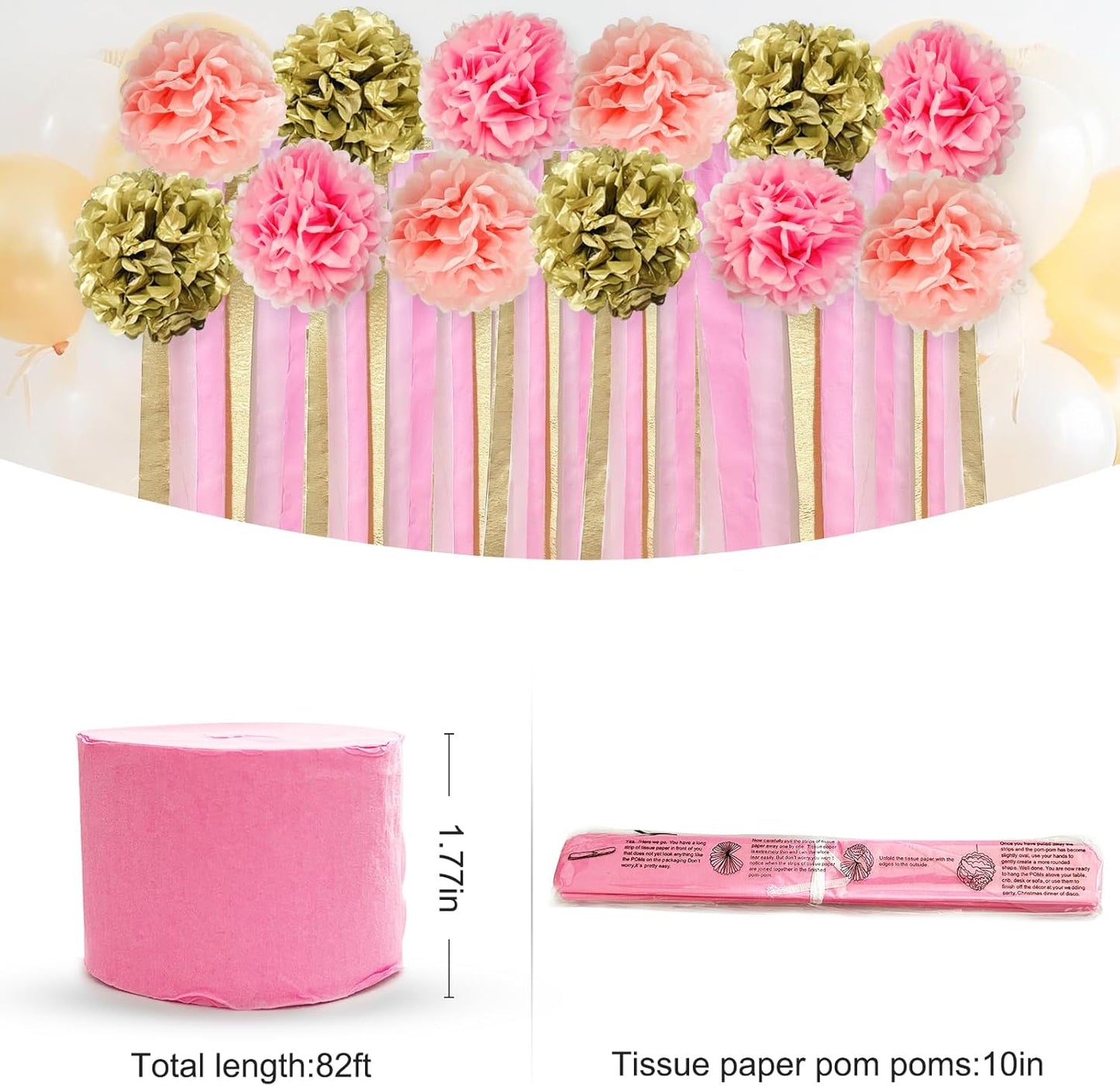 Champagne Gold Party Streamers Graduation Party Decoration - Colorful Paper Flower Pom Poms Wall Decorations for Birthdays, Bridal or Baby Showers, Weddings, Outdoor Decor