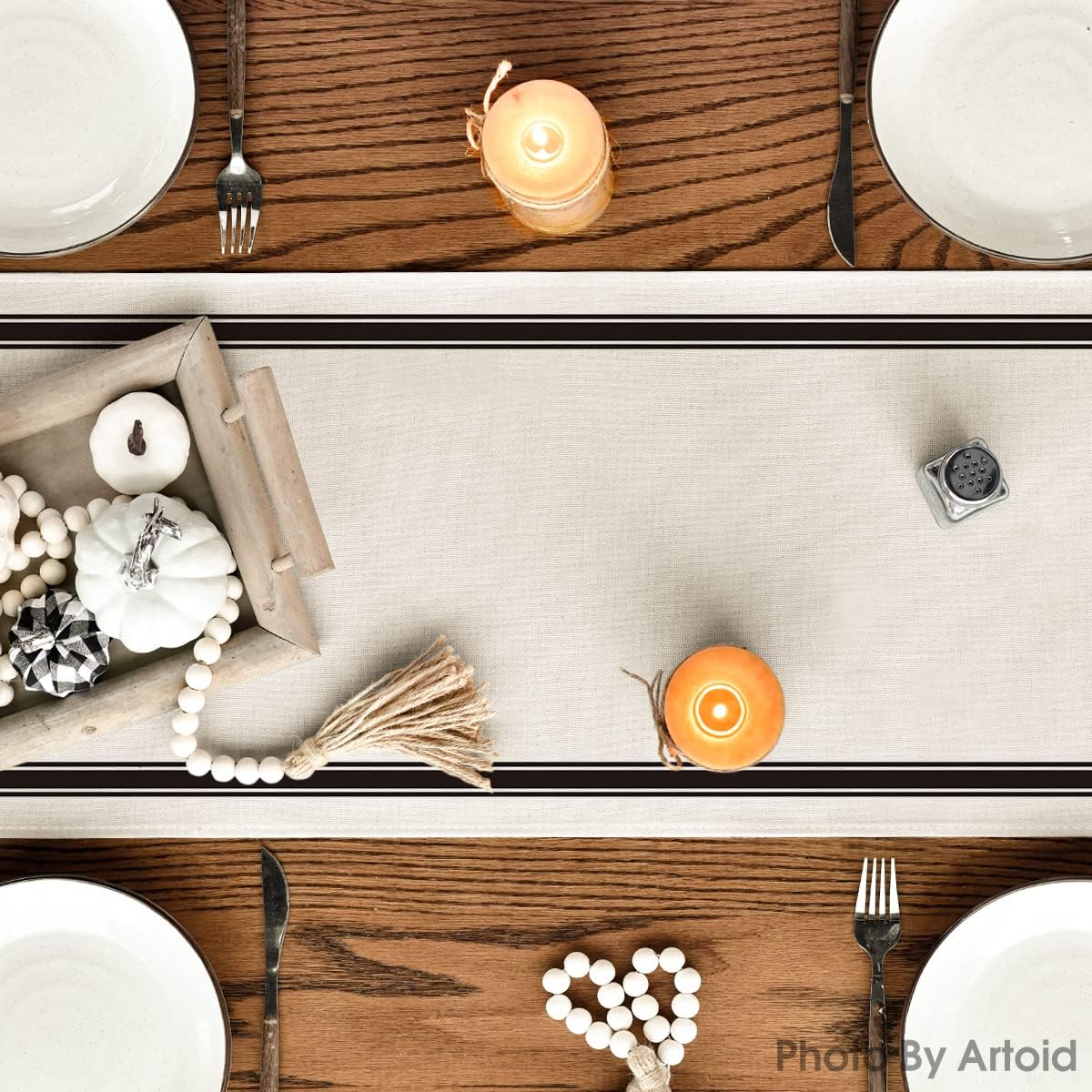 Artoid Mode Hello Fall Stripes Pumpkin Autumn Table Runner, Seasonal Fall Kitchen Dining Table Decoration for Home Party Decor 13x60 Inch