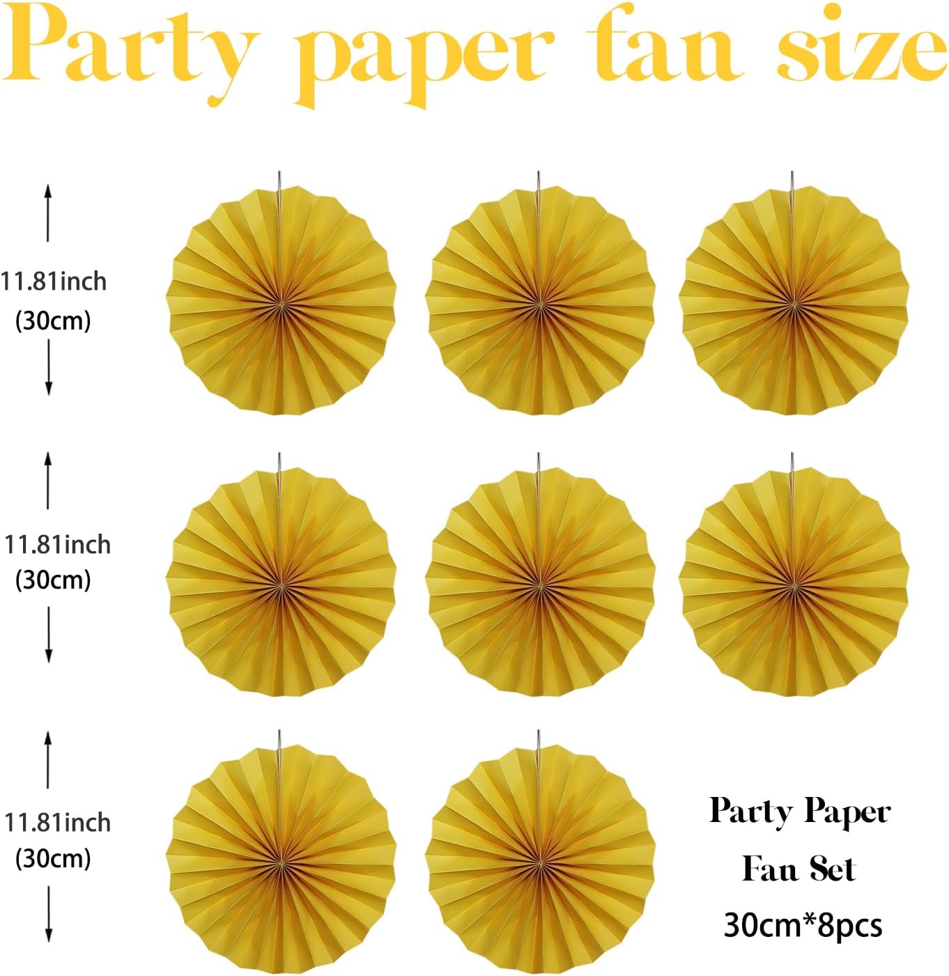 BARTHEW Yellow Birthday Decorations,DIY Yellow Paper Fans Hanging Decoration ,Party Supplies Party Fans 12in, Wedding Graduation Events Accessories 30 Color DIY Set （Yellow）