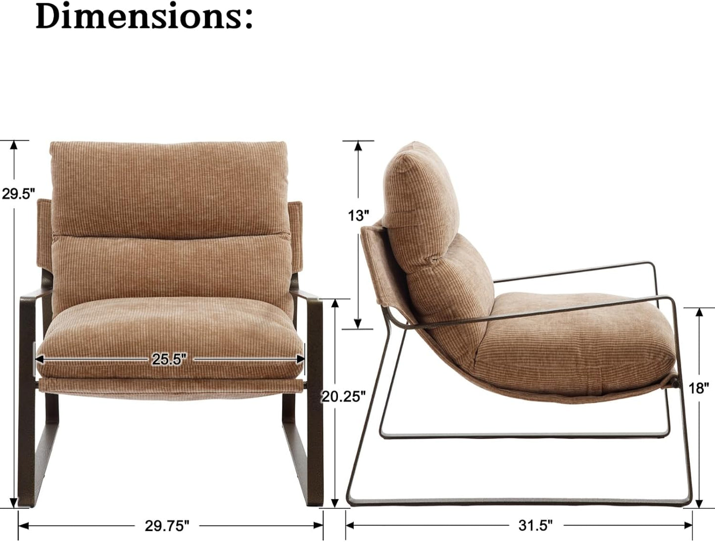 DUOMAY Mid-Century Accent Chairs Armchair Set of 2, Comfy Chenille Leisure Chairs Lazy Chairs with Brozen Metal Leg for Living Room Bedroom Office Apartment, Khaki