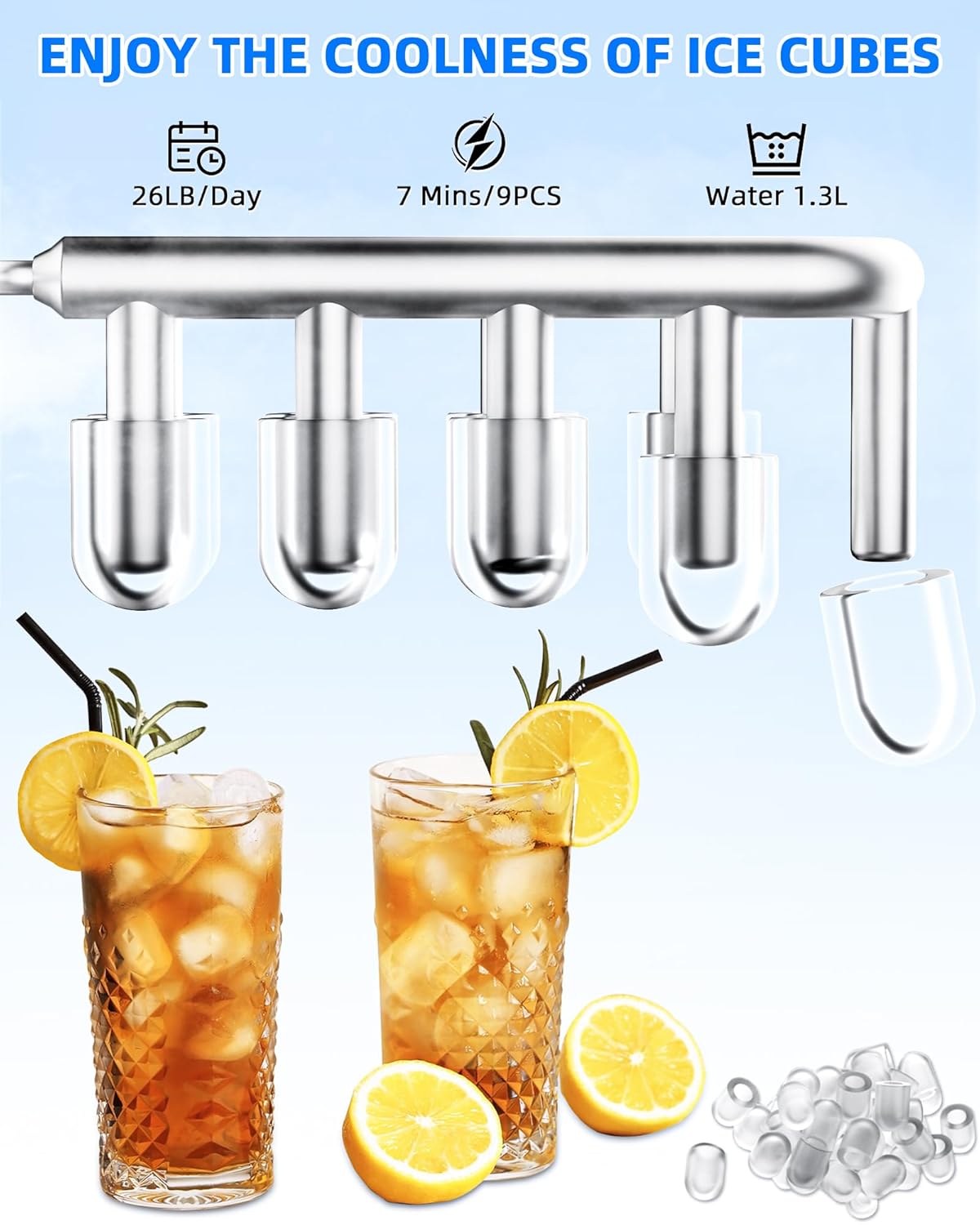 Ice Maker Machine Countertop 26lbs/24H, Portable Quiet Ice Makers Cubes in 9PCS/7Min, Self Cleaning, Ice Maker with Scoop for Kitchen, Home, Party
