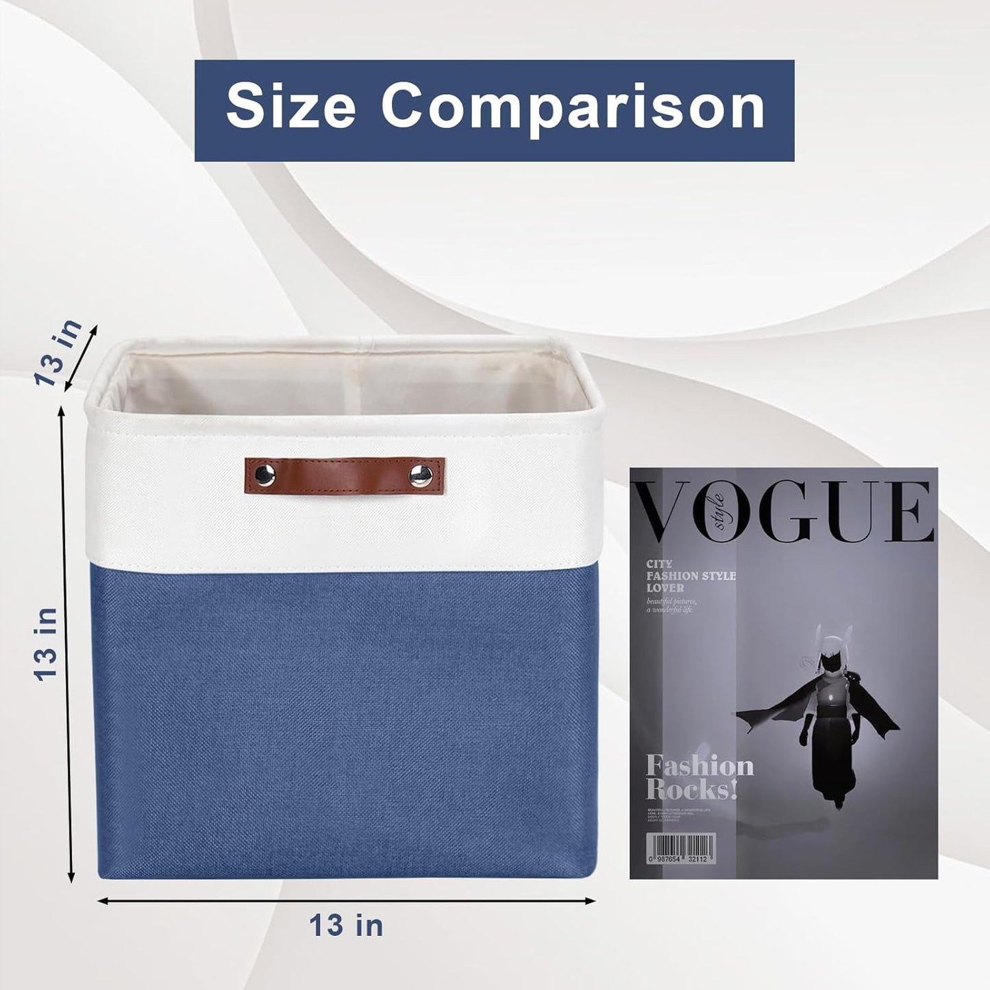 13x13 Cube Storage Bins, Collapsible Fabric Storage Box, 4 Pack Closet Baskets with Handles for Organizing, Shelf, Toys, Clothes, Home, Office, Nursery (NavyBlue&White)