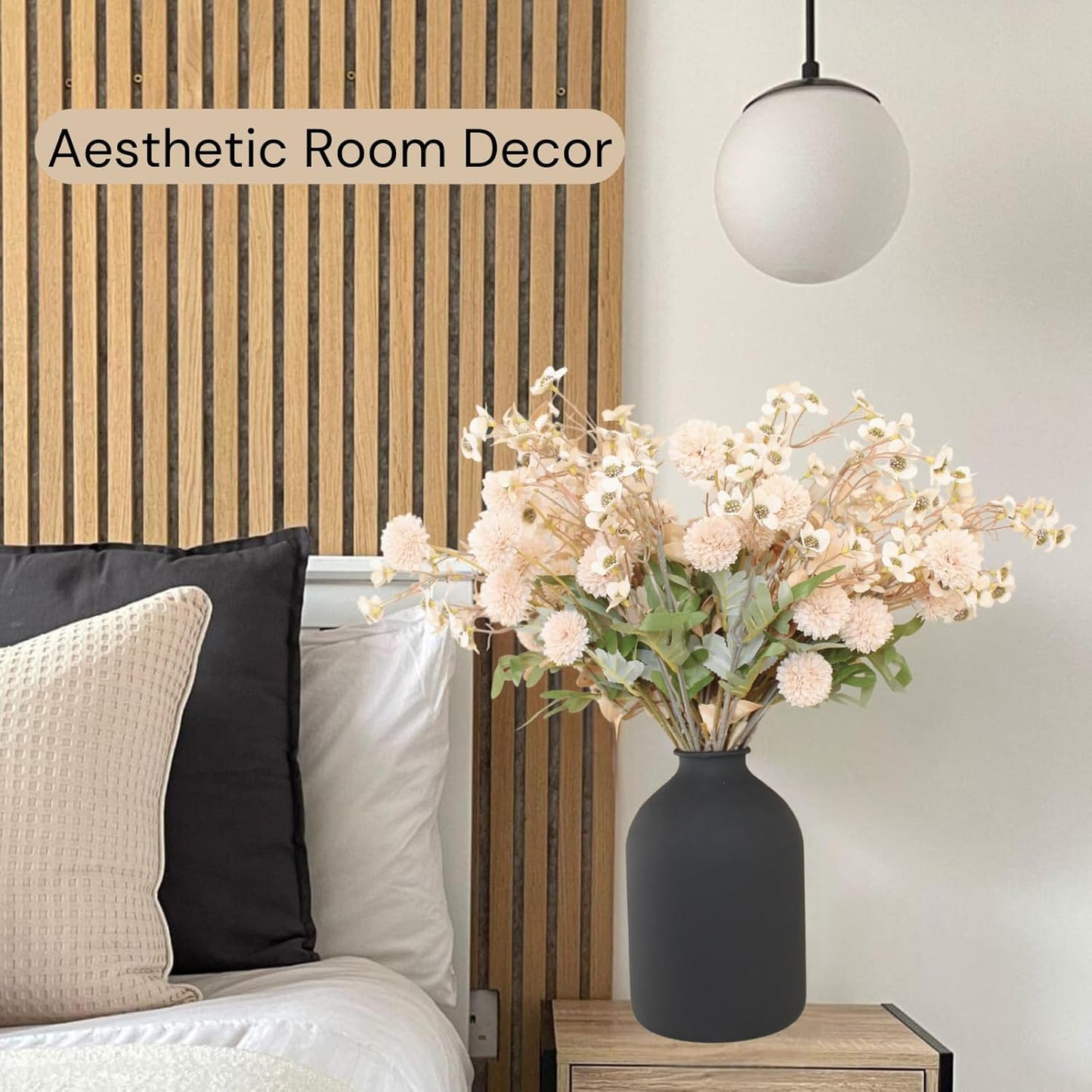 Beige Silk Flower Arrangements For Home Decor, Large Floral Centerpieces For Tables, Fake Mums + Eucalyptus + Wild Flowers in Bulk, Long Stem Artificial Flowers Coffee Dining Table, Faux Mums Flowers