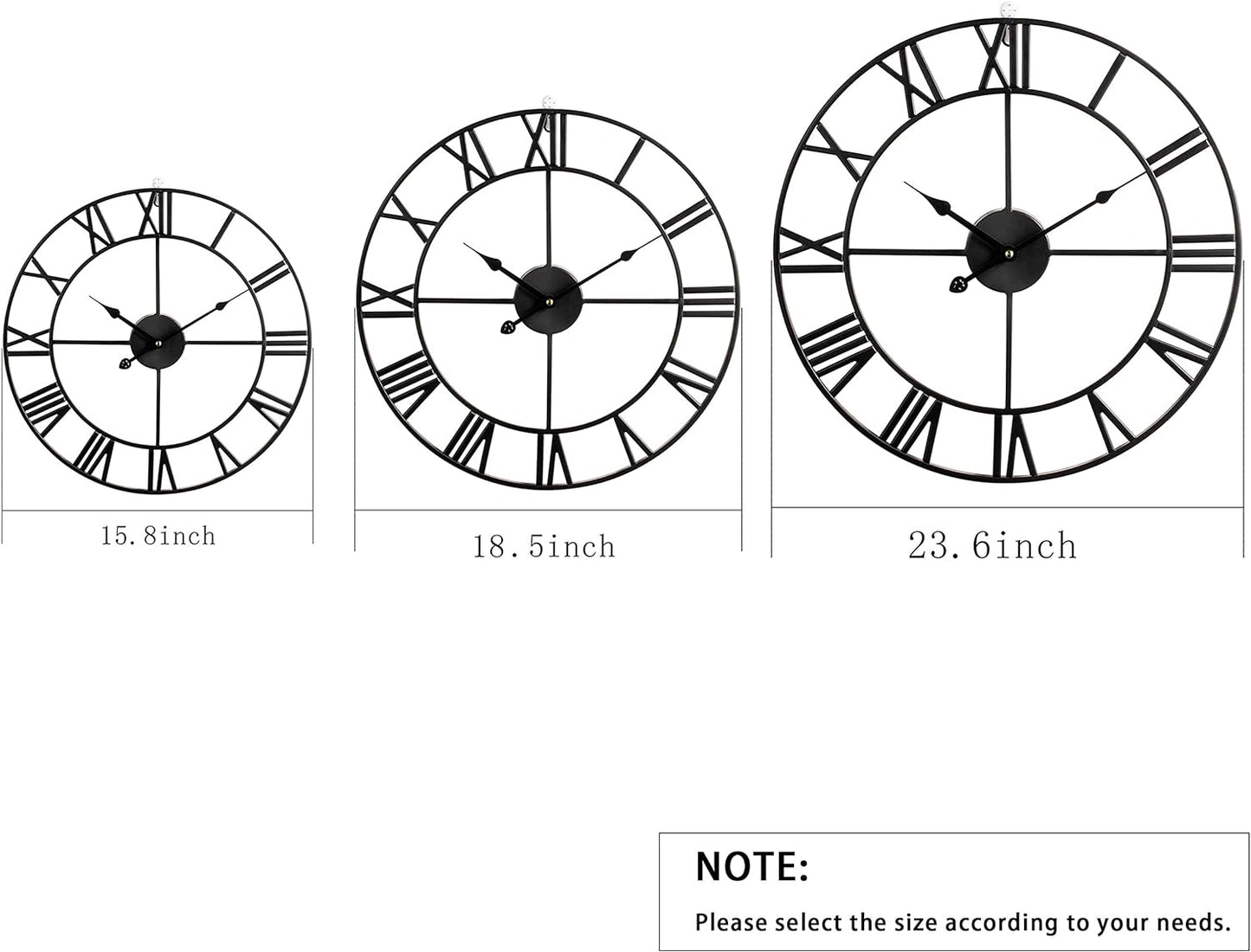 LEIKE 24" Modern Large Wall Clocks,Vintage, Round,Silent Non Ticking,Battery Operated,Silver Metal Roman Numerals Clock for Living Room/Bedroom/Kitchen Decor