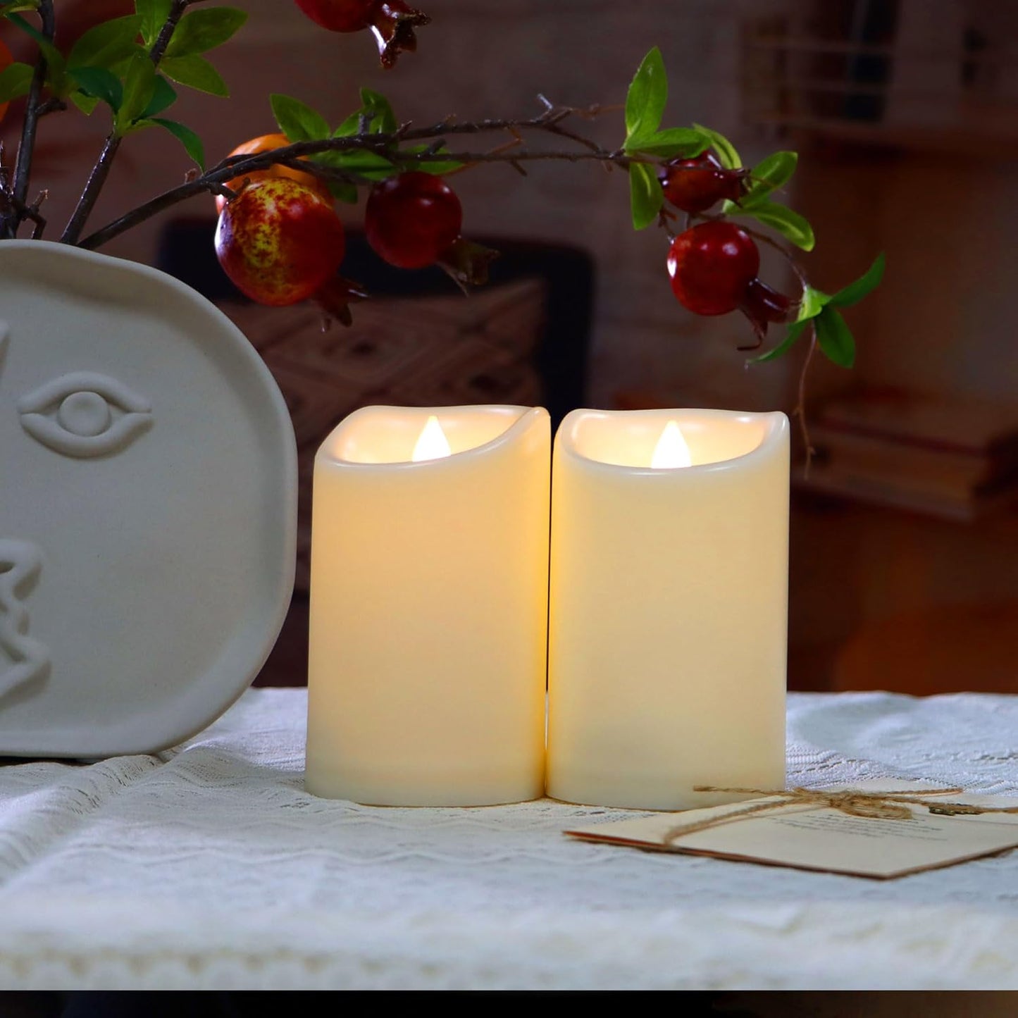 CANDLE CHOICE Waterproof Outdoor Battery Operated Flameless Candles with Timer Flickering Plastic Resin Electric LED Pillar Lights for Lantern Patio Garden Wedding Party Decorations 3x4 Inches 2 Pack