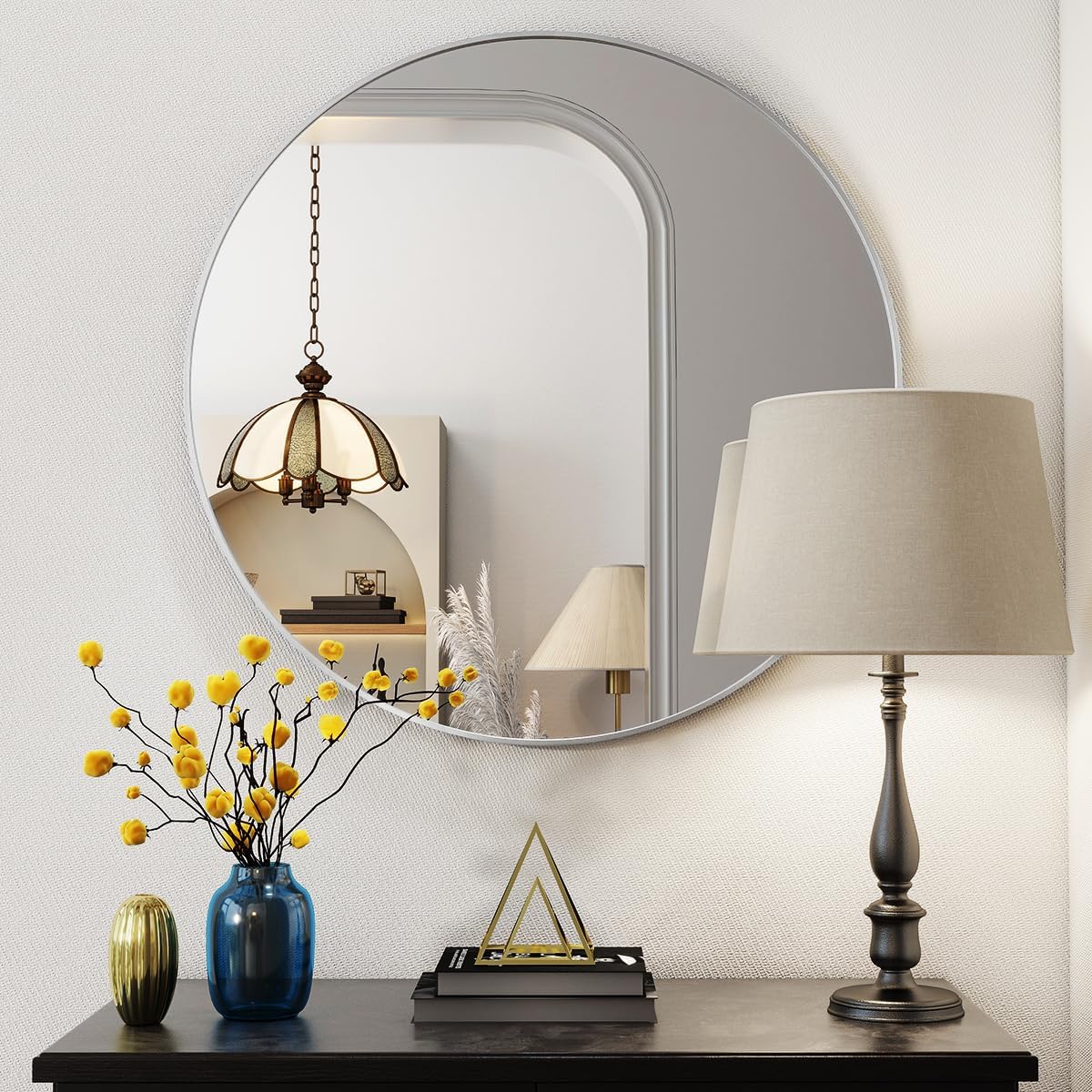 BEAUTYPEAK 20 Inch Round Mirror, Metal Frame Circle Mirror, Wall Mounted for Entryway, Bathroom, Vanity, Living Room, White