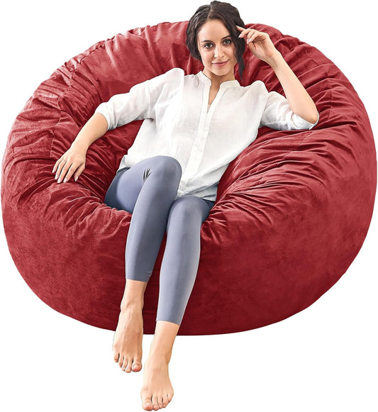 Bean Bag Chairs for Adults - Memory Foam Furniture BeanBag Chair - Kids/Teens Sofa with Soft Micro Fiber Cover - Round Fluffy Couch for Living Room Bedroom College Dorm - 4 ft, Red