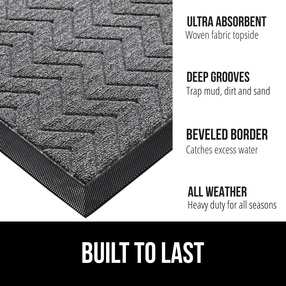 GORILLA GRIP 100% Waterproof All-Season WeatherMax Doormat, 60x24, US Designed Natural Rubber, Stain and Fade Resistant, Low Profile Indoor Outdoor Door Mats, Easy Clean Patio Mat, Steel Chevron