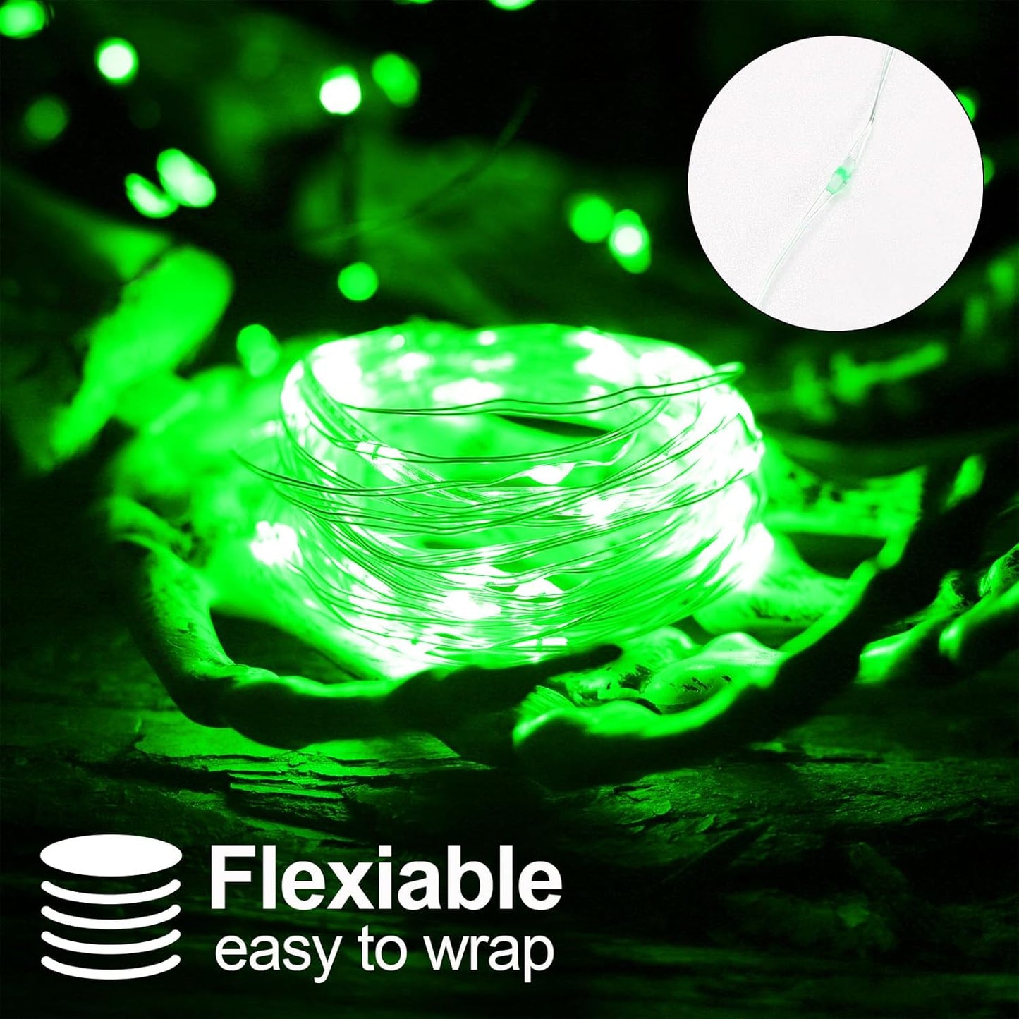 Halloween Decorations Green Fairy String Lights, Battery Operated with Timer, 2 Pack Total 33FT 100 Led Mini Battery Powered Christmas Twinkle Mason Jar Waterproof Firefly Lights DIY Party